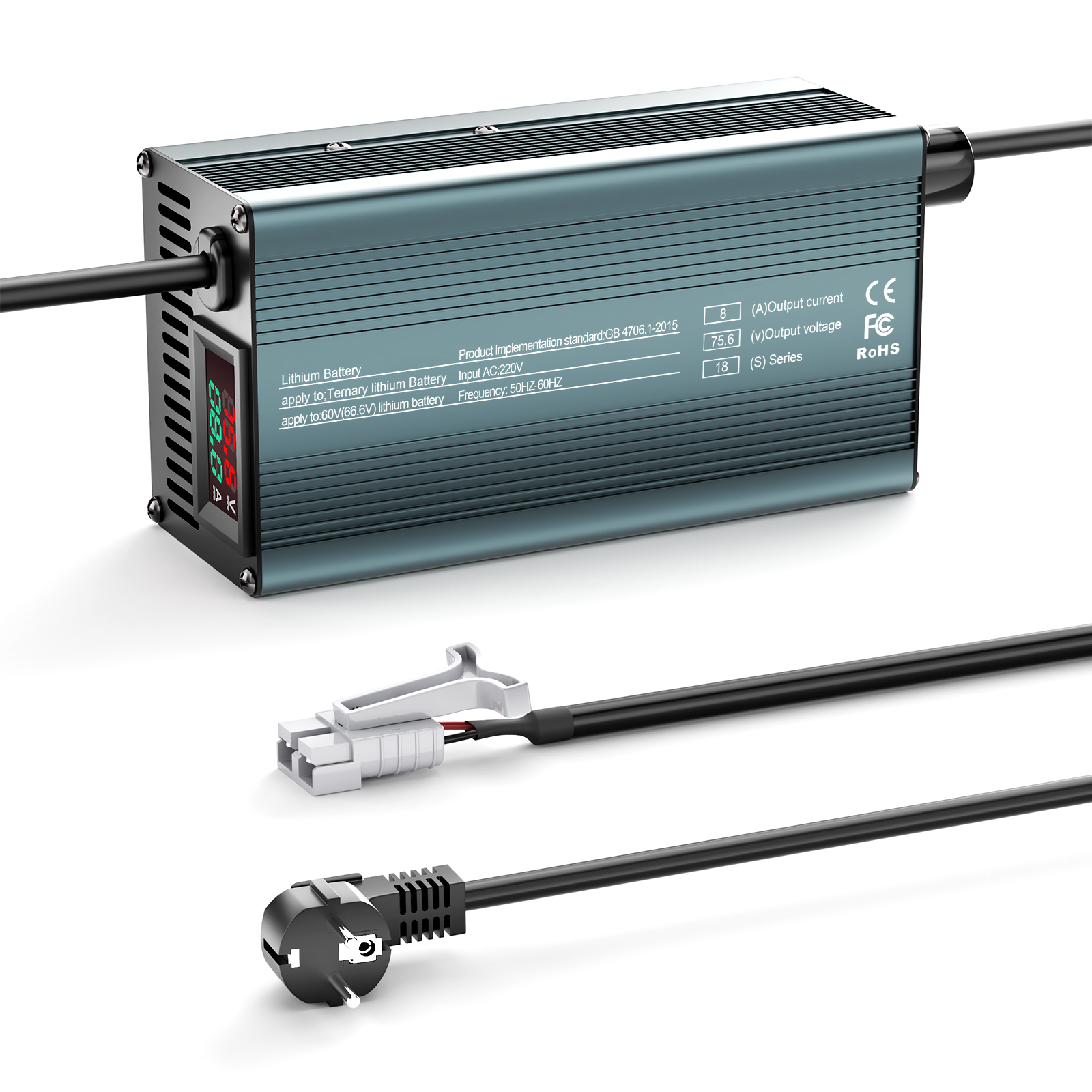 NOEIFEVO 75.6V 8A 18S Lithium-Batterieladegerät für 18S  66.6V Li-Ionen-Batterien, Strom Einstellung 1-8A, langsames Laden und schnelles Laden (MLC1300)