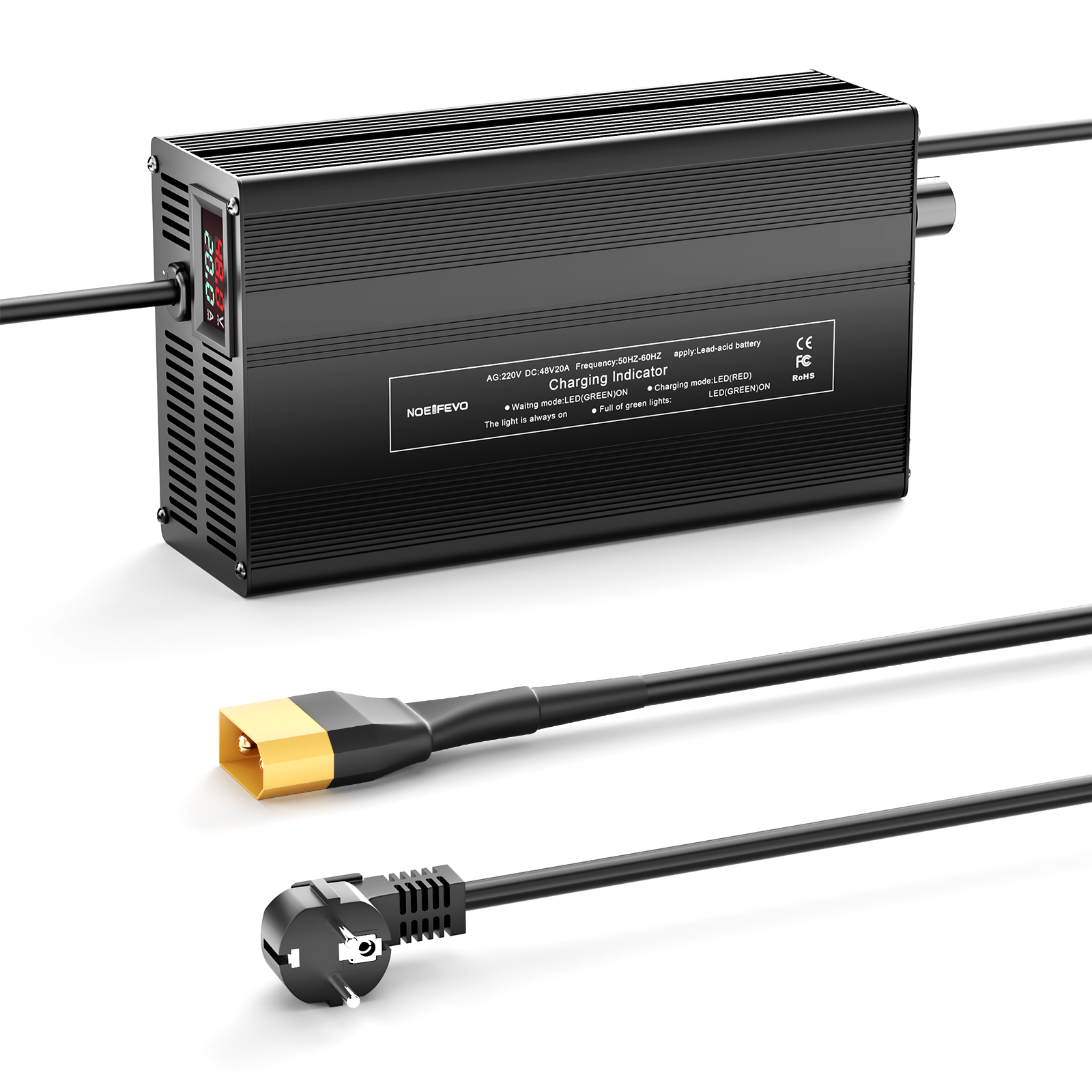 NOEIFEVO 48V 1A-20A Strøm Justerbart Batterioplader til Blysyre Batterier, AGM, Gel, Golfvogn Batterioplader, LED-Display