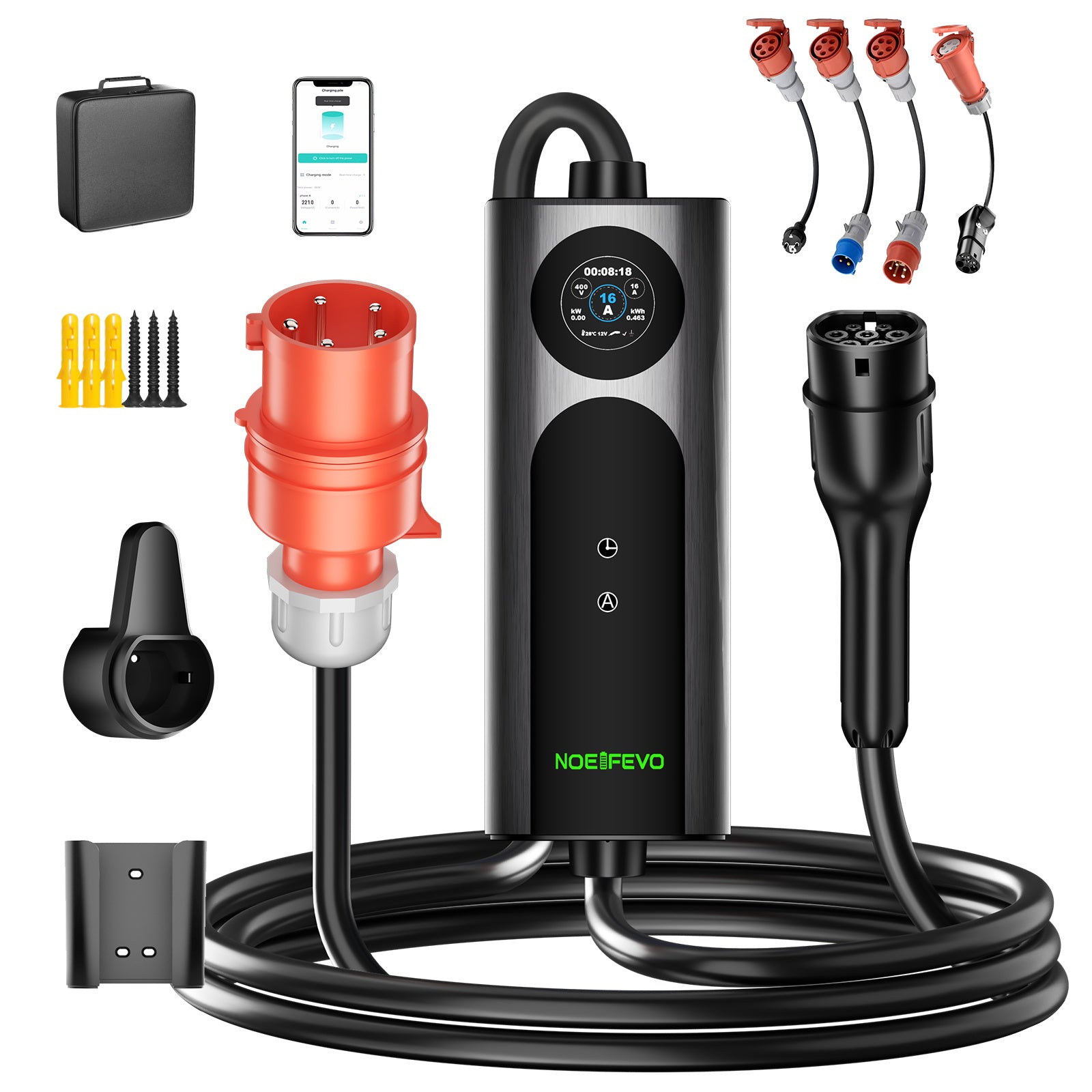 NOEIFEVO 2026 Pro Mobile Wallbox 11kw mit app, e auto CEE 16A auf Typ 2 Ladekabel, 3-phasig EV Ladegerät für Allen EVs(IEC 62196-2) & PHEVS