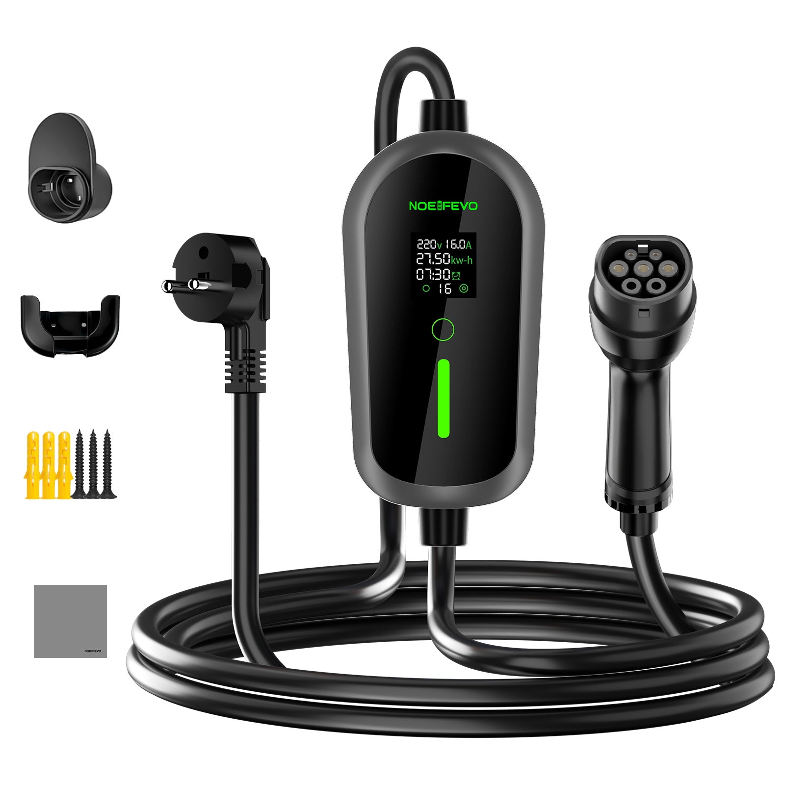 NOEIFEVO Typ 2 Ladekabel Schuko 3,7kW - 4m/6m/11m |6-16A|1-phasig Tragbare EV Ladegerät IP65 Wasserdicht mit LCD-Anzeige, Einstellbarer Ladeleistung, Einstellung Startzeit, für Allen EVs(IEC 62196-2) & PHEVS
