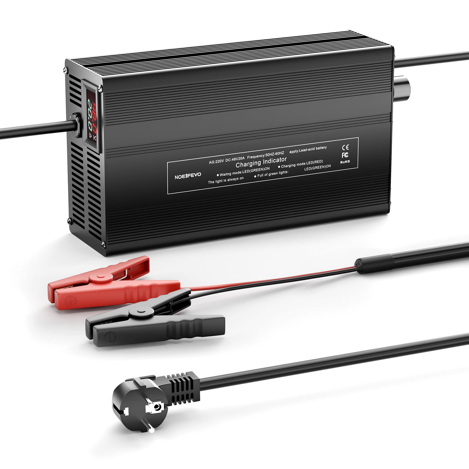 NOEIFEVO 48V 1A-20A Strøm Justerbart Batterioplader til Blysyre Batterier, AGM, Gel, Golfvogn Batterioplader, LED-Display