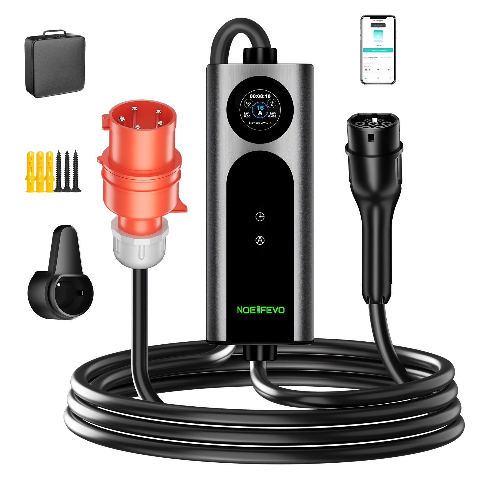 NOEIFEVO 2026 Pro mobil wallbox 11kw med app, elbil CEE 16A till Typ 2-laddkabel, 3-fas EV-laddare för alla elbilar (IEC 62196-2) & PHEV