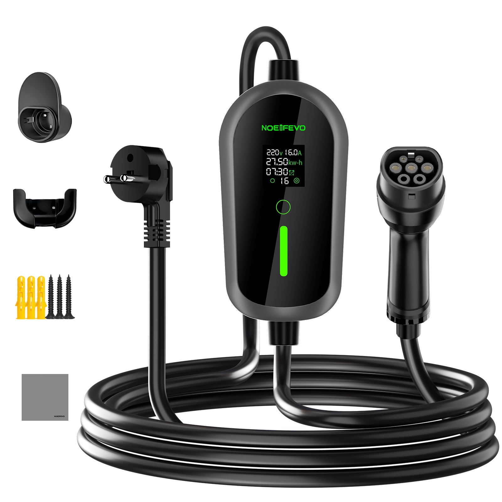NOEIFEVO Typ 2 Ladekabel Schuko 3,7kW - 4m/6m/11m |6-16A|1-phasig Tragbare EV Ladegerät IP65 Wasserdicht mit LCD-Anzeige, Einstellbarer Ladeleistung, Einstellung Startzeit, für Allen EVs(IEC 62196-2) & PHEVS
