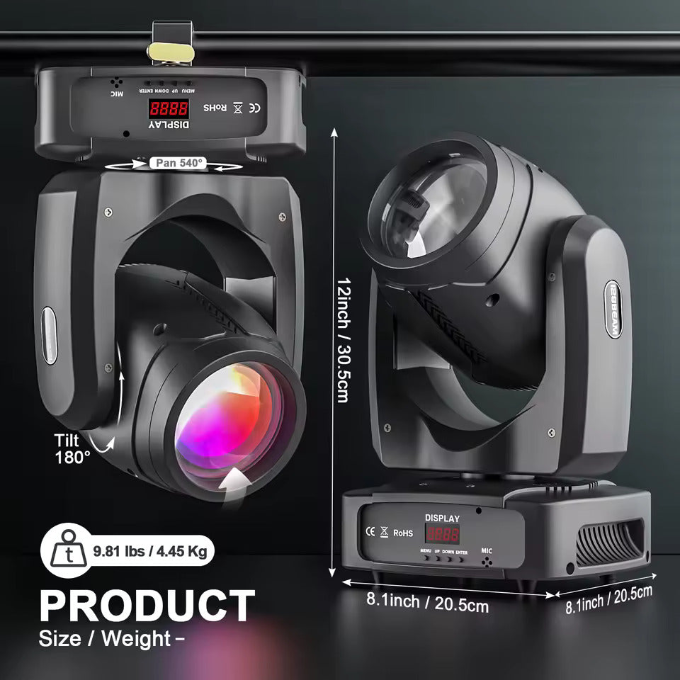 200W LED-beam moving head-lygte, 18 prismer farveprojektor til scenebelysning, effektprojektor til barer, fødselsdage, klubber, KTV'er, koncerter og teatre