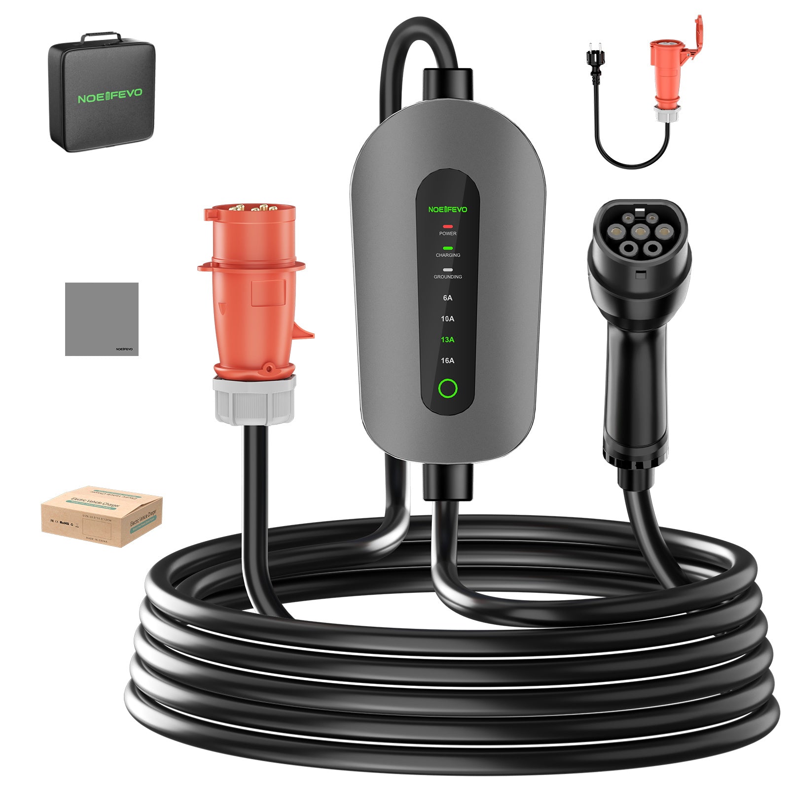 NOEIFEVO F095-3 Type 2 až CEE16A EV nabíjecí kabel pro elektromobil, 11KW wallbox 6A až 16A nastavitelný proud, 3m/5m/10m