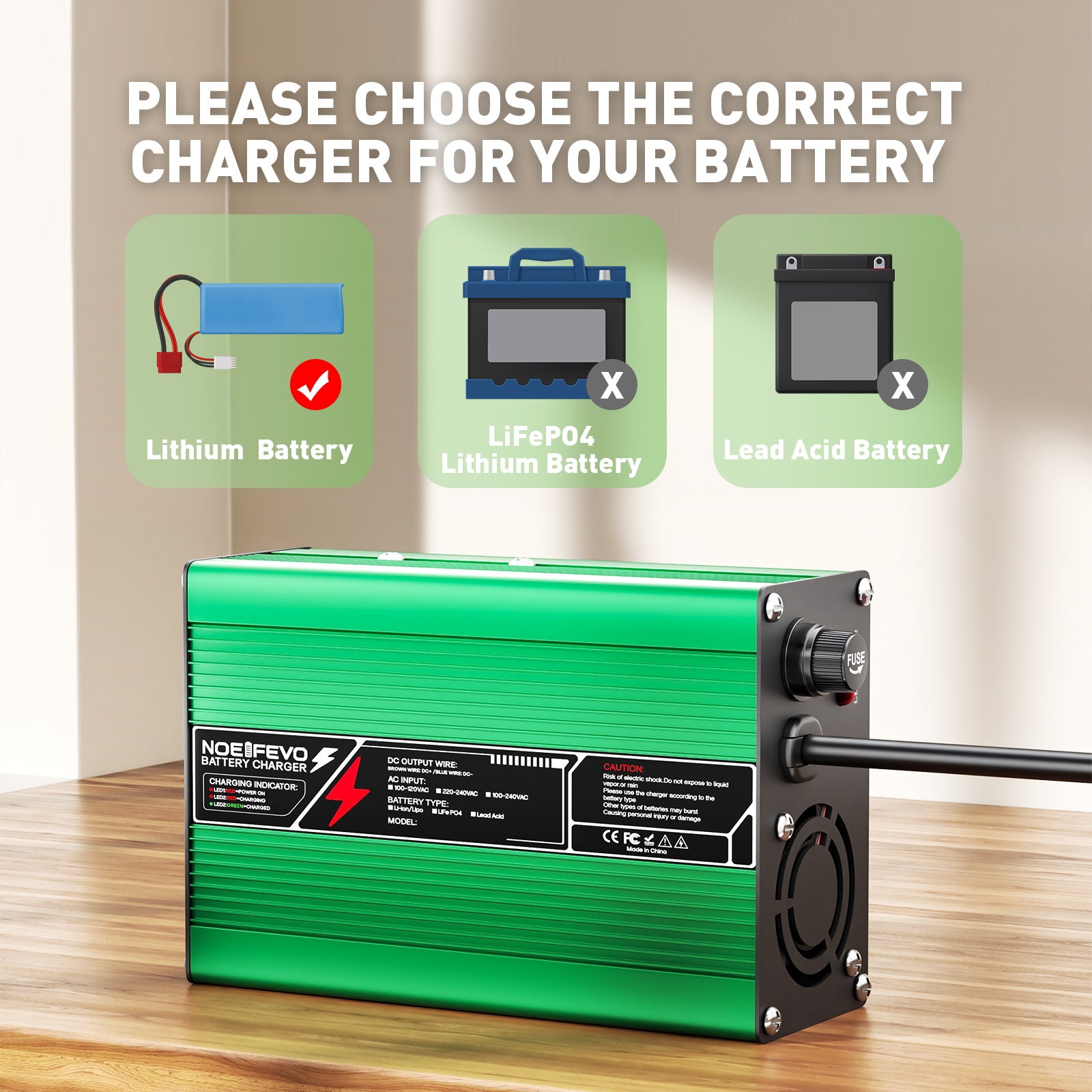 NOEIFEVO 55.2V-58.8V 3A Loodzuur Batterijlader voor 48V Loodzuurbatterij, Koelventilator, Automatische Uitschakeling (GREEN)