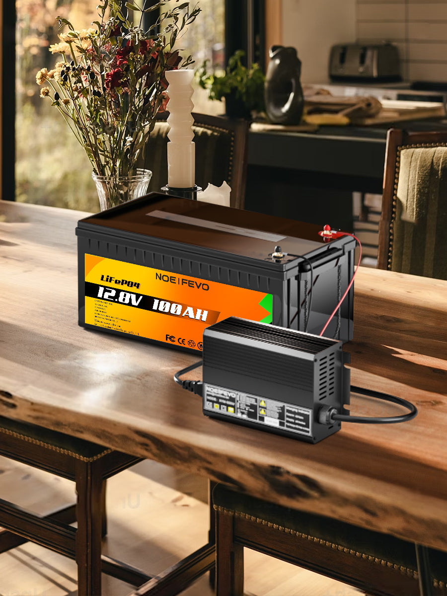Noeifevo 12V 12,8V 30A nabíječka lithiových LiFePO4 baterií, nabíjecí napětí 14,6V, 0V aktivace BMS, automatické vypnutí, hliníkový kryt