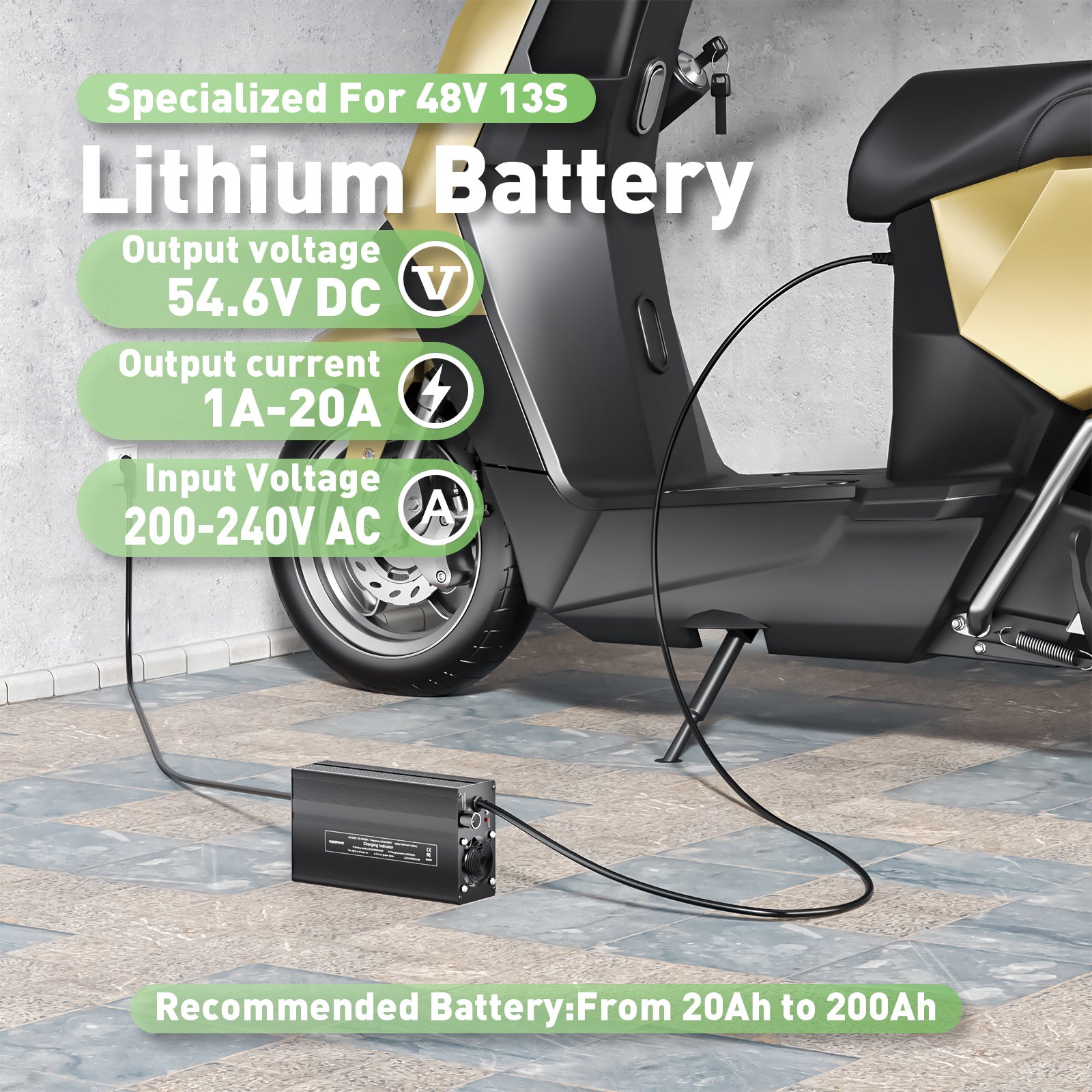 NOEIFEVO 54,6V 20A Lithium-batterijlader voor 48V 13S Lithium-Li-Ion-Lipo-batterij, LCD-display, instelbare stroom, lader voor E-bike, scooter, elektromotorfiets