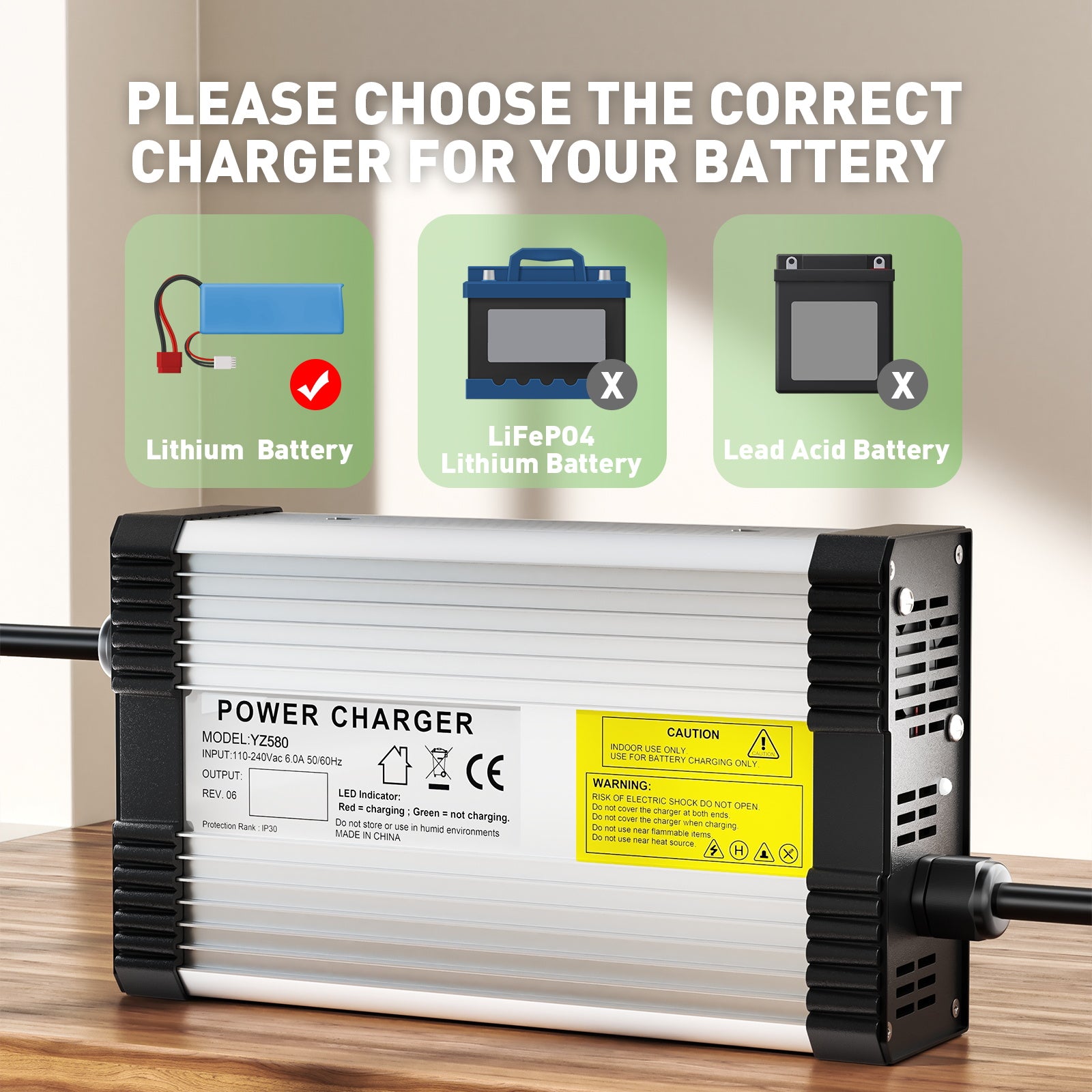 NOEIFEVO Caricabatterie per batteria al litio 58.8V 8A per batteria al litio 14S 48V 51.8V, con ventola di raffreddamento, spegnimento automatico