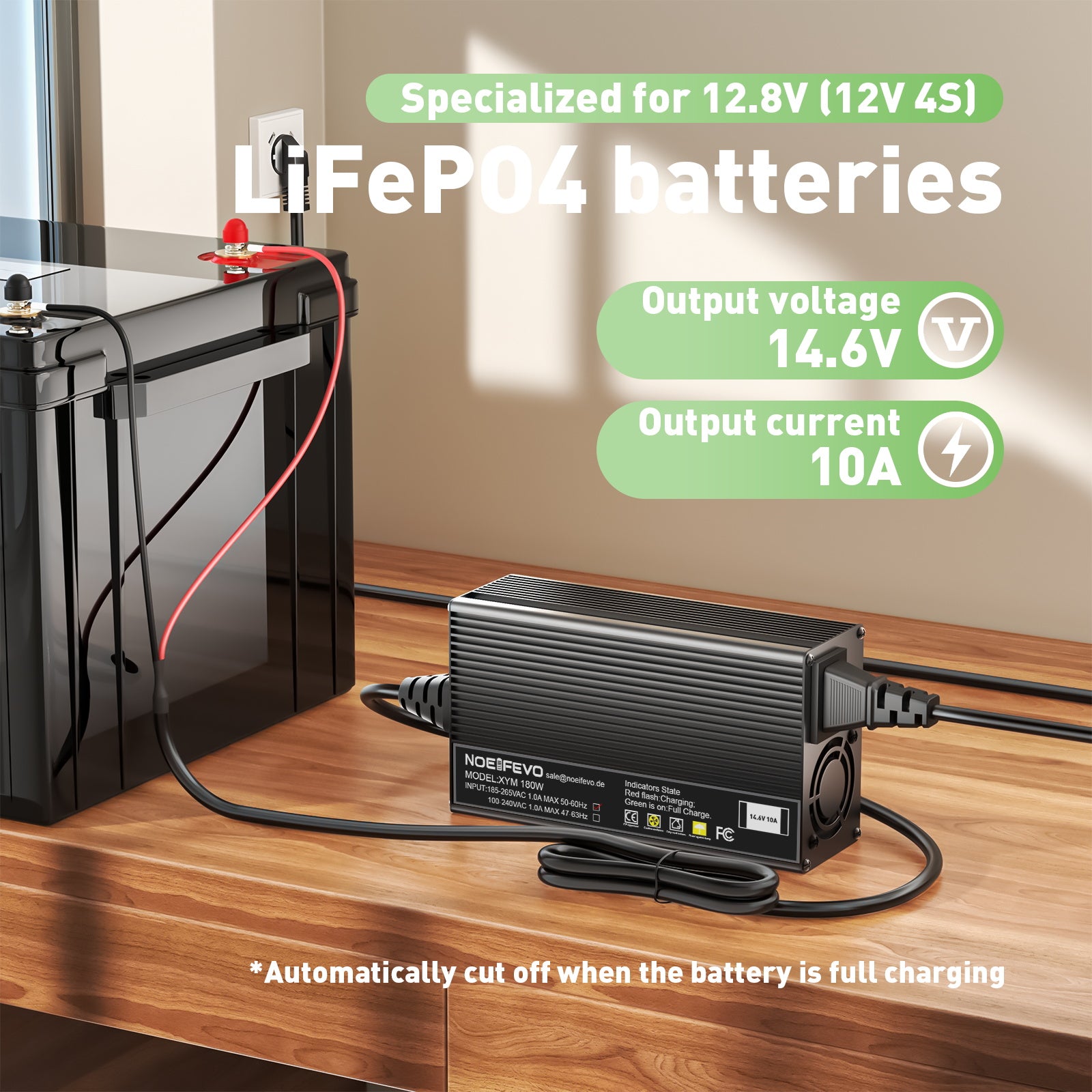 NOEIFEVO 10A LiFePO4 Battery Charger for 12V - Main Image