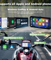 NOEIFEVO MT9B motocyklový Carplay displej s funkcí detekce mrtvého úhlu, bezdrátové CarPlay a Android Auto, přenosný vodotěsný 6,3palcový dotykový displej, vylepšený duální Bluetooth, navigace