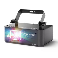 Laser-scene-projektor med RGB-laserskanningseffekter, LED-interiørbelysning for scene – ideell for DJs, diskotek, bursdag- og bryllupsfester. Støtter DMX512 og lydaktiv drift