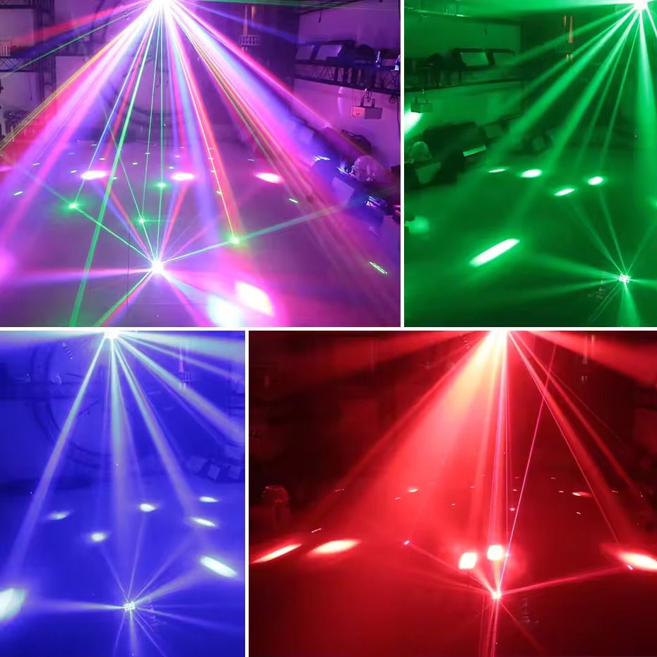 3-in-1 DMX RGBW -juhdevalo, LED-laserstroboskooppi, disco DJ -beam-spot-lavavalo, tanssiklubi- ja hääperhonenvalo