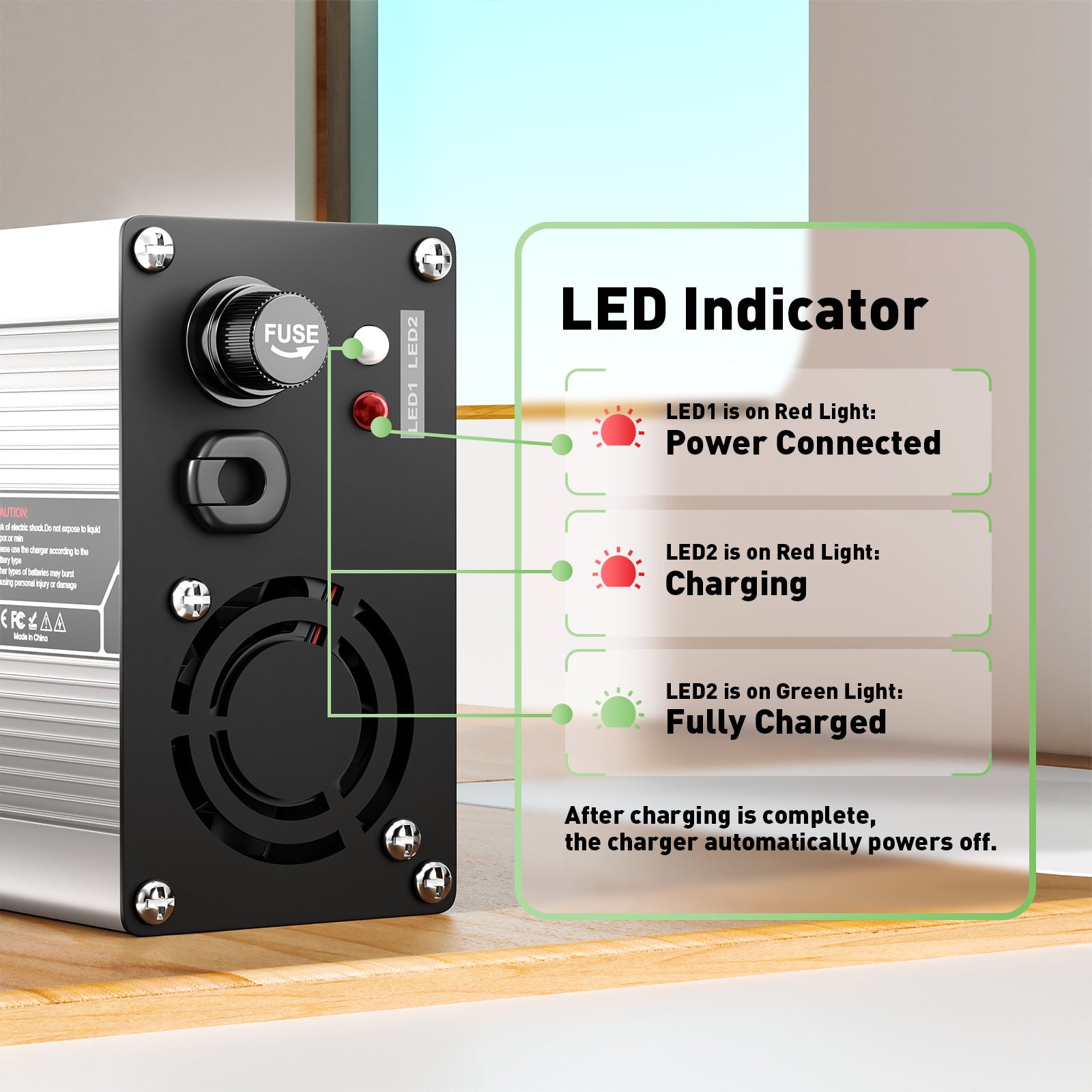 NOEIFEVO 43.8V 4A LiFePO4 Batterijlader voor 12S 36V 38.4V LiFePO4 Batterij, Koelventilator, Automatische Uitschakeling