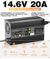 Noeifevo 14,6V 20A LiFePO4 batterilader for 12V 12,8V LiFePO4 litiumbatteri, 0V BMS Activate, Automatisk avstenging, Aluminiumslegeringshus
​