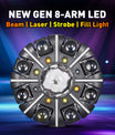 180W 8-Arm-Beam-Partylicht Bühnenbeleuchtung, 4-in-1 RGBW LED-Effektleuchte DMX512 für DJ, Disco-Party, KTV, Konzert, Nachtclub