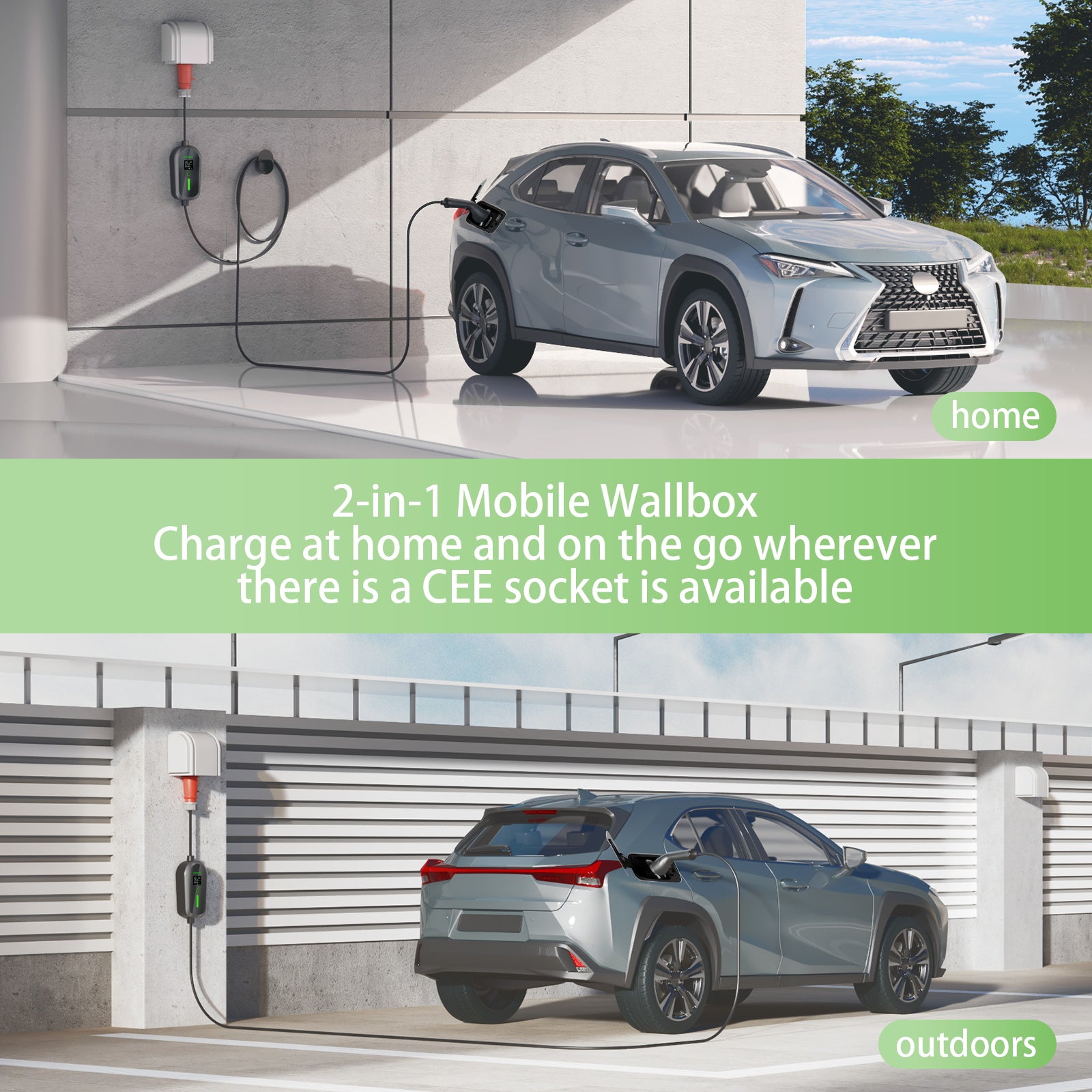 【Vorverkauf】NOEIFEVO F097 11KW EV Mobile Wallbox mit APP, 3-phasig 6-16A mit Einstellbarer Ladeleistung, Wlan-Fernbedienung Ladekabel CEE 16A auf Typ 2  EV Ladegerät