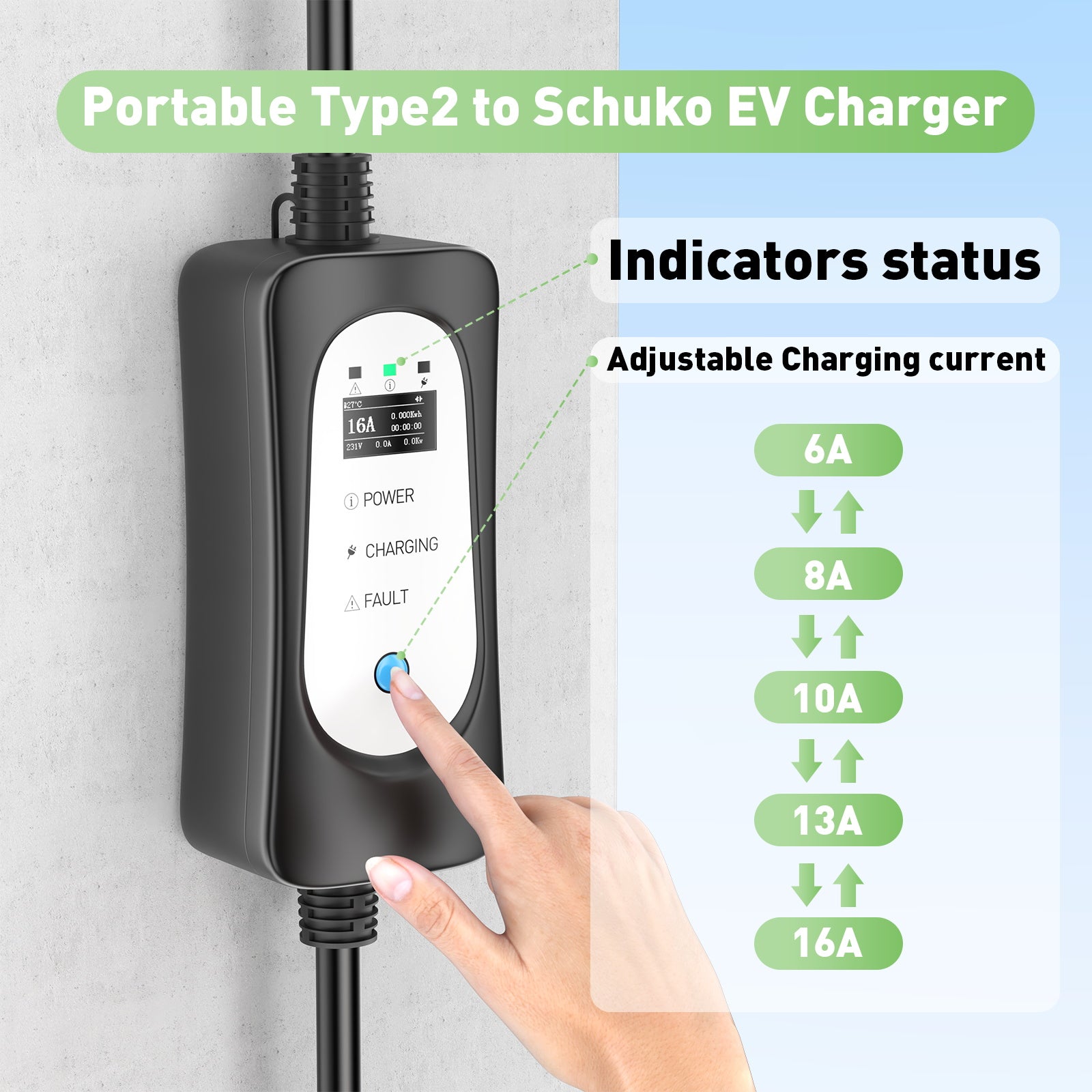 Draagbare Type2 3.7KW 16A EV-lader, Type1 5 Meter Mobiele EV-laadkabel met Schuko