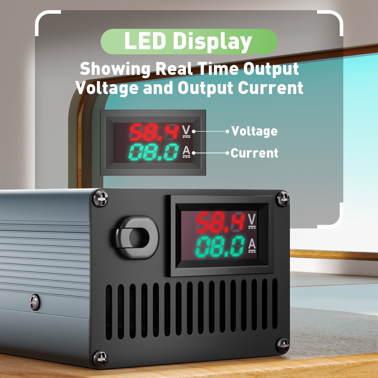 NOEIFEVO 58.4V 8A Lithium LiFePO4 Batterilader til 51.2V 16S LiFePO4 batteri, LCD-skærm, justerbar strøm, oplader til golfvogne, trollingmotorer, både og campingvogne