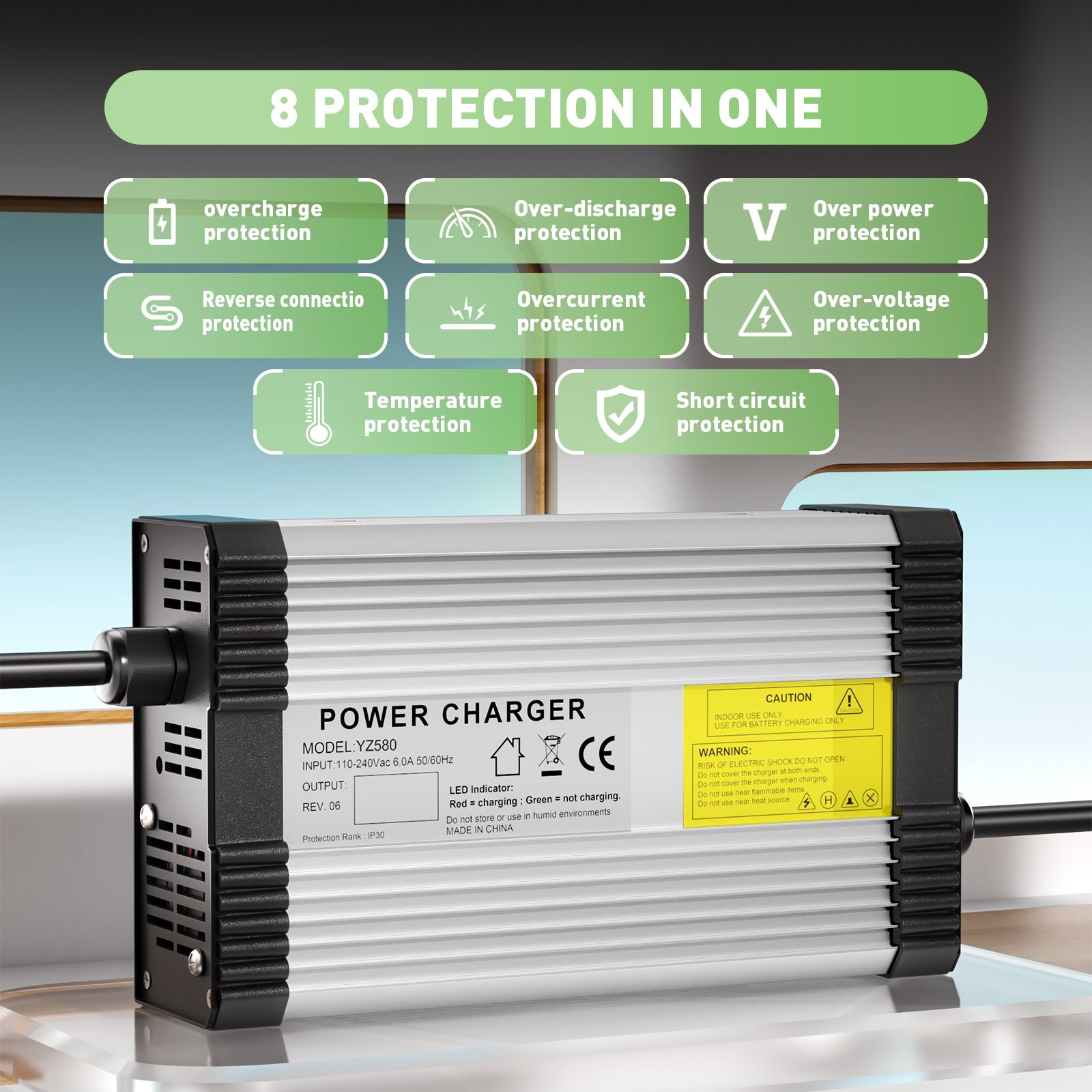 NOEIFEVO 14.6V 20A LiFePO4-batterijlader voor 12V 12.8V 4S LiFePO4-batterij, met koelventilator, automatische uitschakeling.