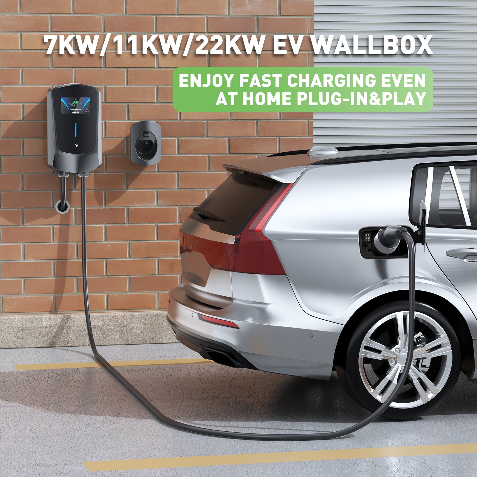 Noeifevo Q6 7KW 11KW 22KW EV wallbox ladestation, 5M hurtigopladningskabel vandtæt, WiFi valgfri