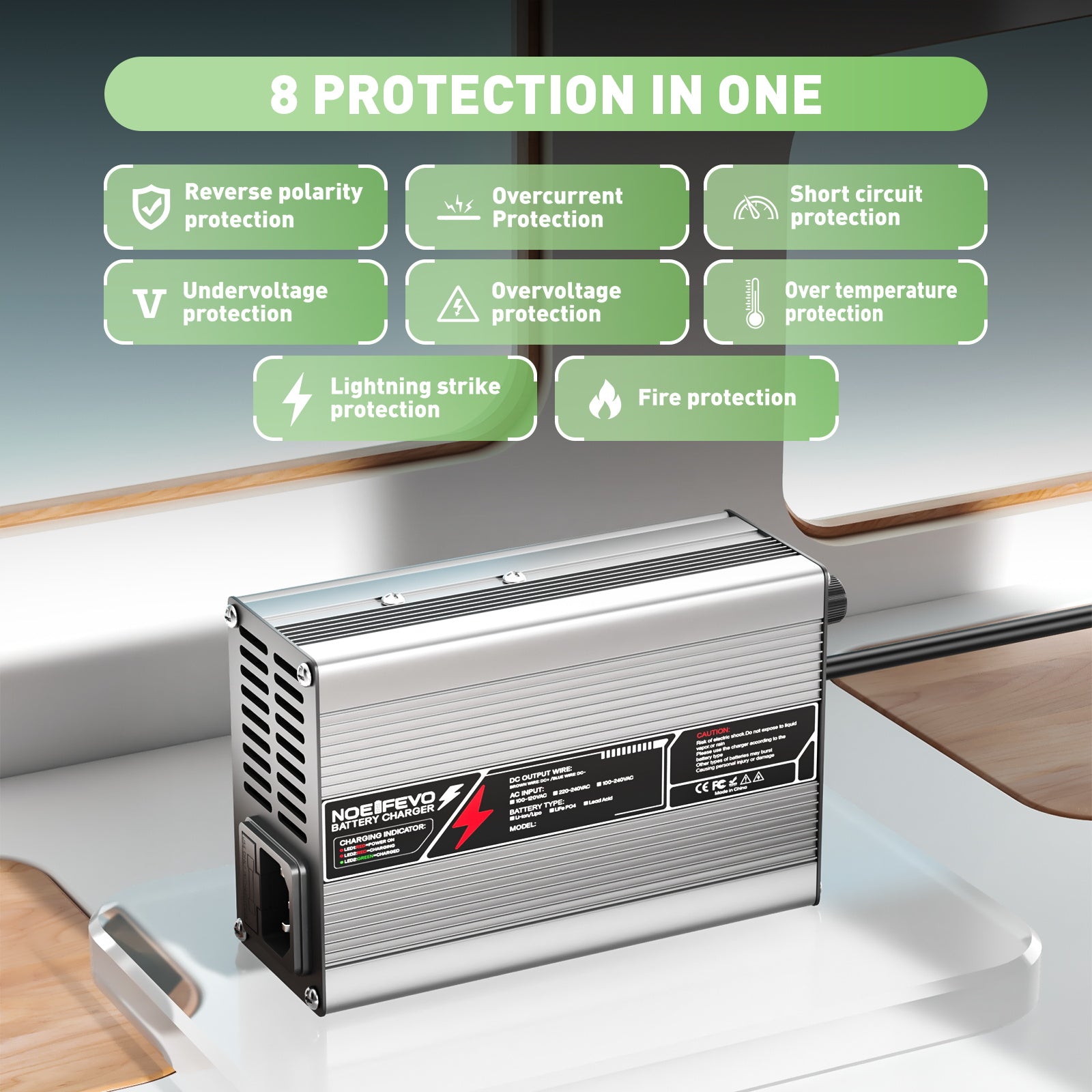 NOEIFEVO 50,4V 3A Lithium-Oplader til 12S 44,4V Li-Ion Lipo-batterier, med køleventilator og automatisk afbrydelse.