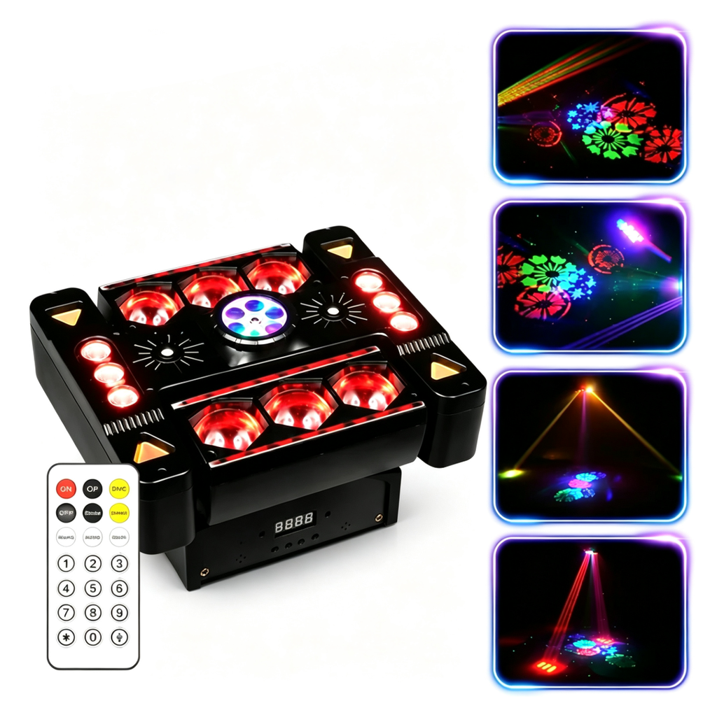80W 6Arm RGB Partylicht 360° Moving Head DJ Bühnenstrahler DMX512 & Musiksteuerung Disco Licht für Club Party Konzert Bar Weihnachten