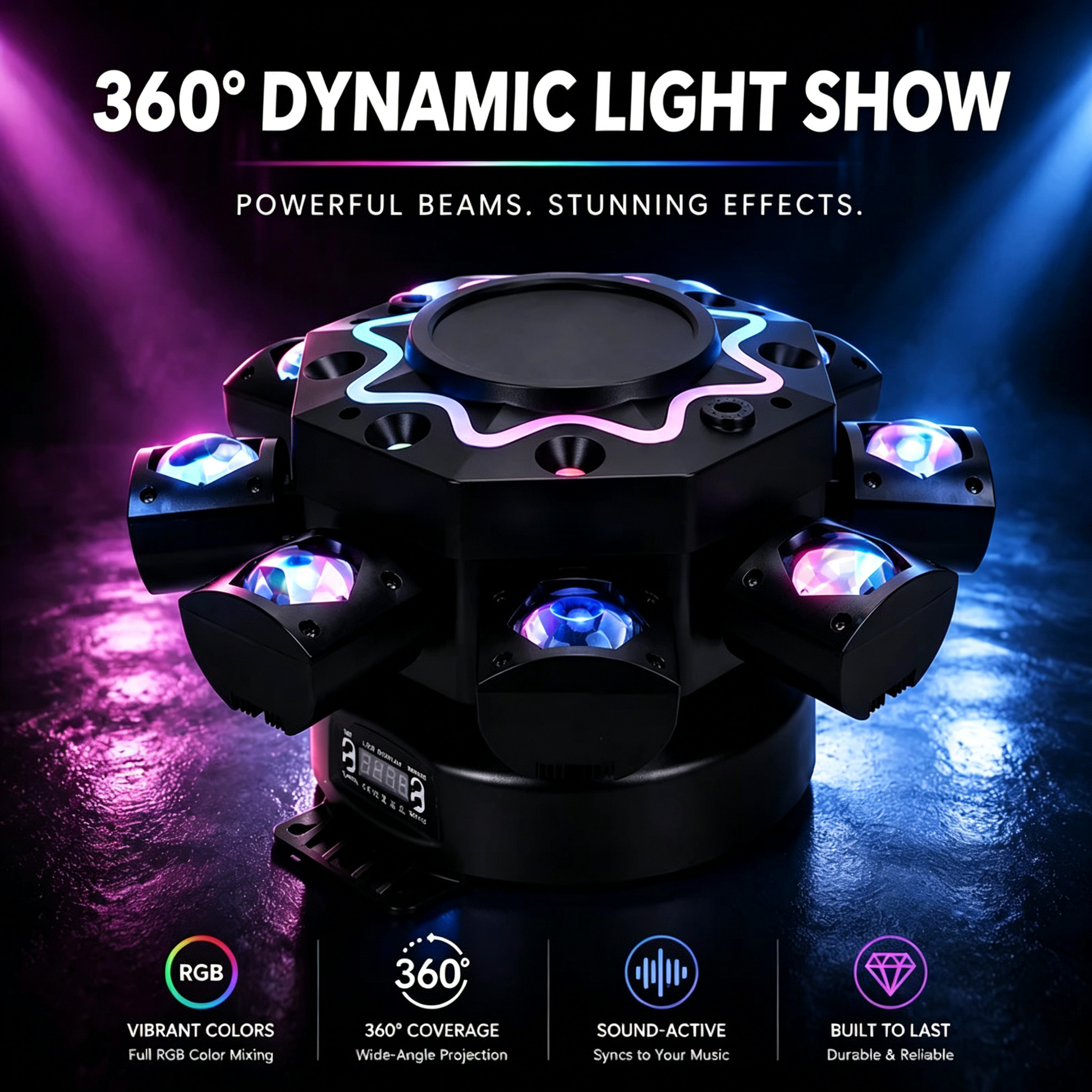 150W 8-Arm RGB Laser Moving Head Licht DJ Party Bühnenlicht, mit Fernbedienung, DMX512 Disco Licht für Party Konzert Bar Feiertage