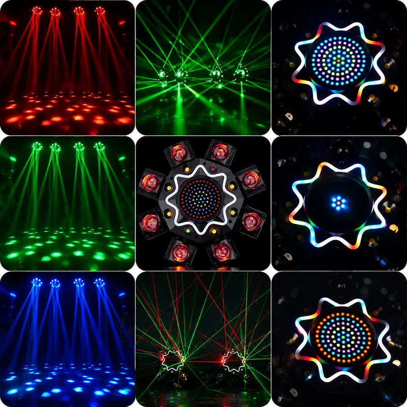 150W 8-Arm RGB Laser Moving Head Licht DJ Party Bühnenlicht, mit Fernbedienung, DMX512 Disco Licht für Party Konzert Bar Feiertage