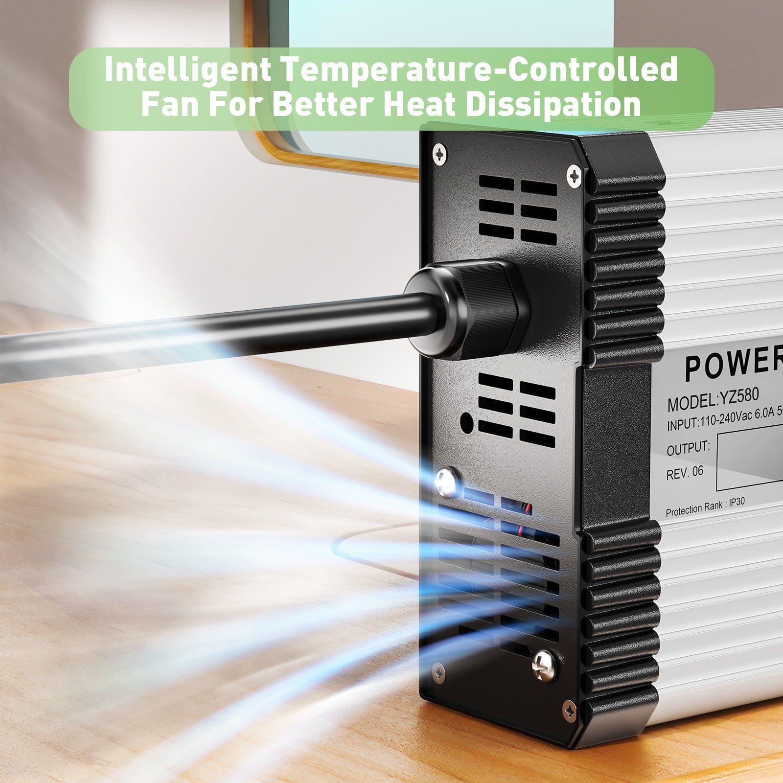 NOEIFEVO 12,6V 20A lithium-batterijlader voor 3S 11,1V 12V lithiumbatterij, met koelventilator en automatische uitschakeling.