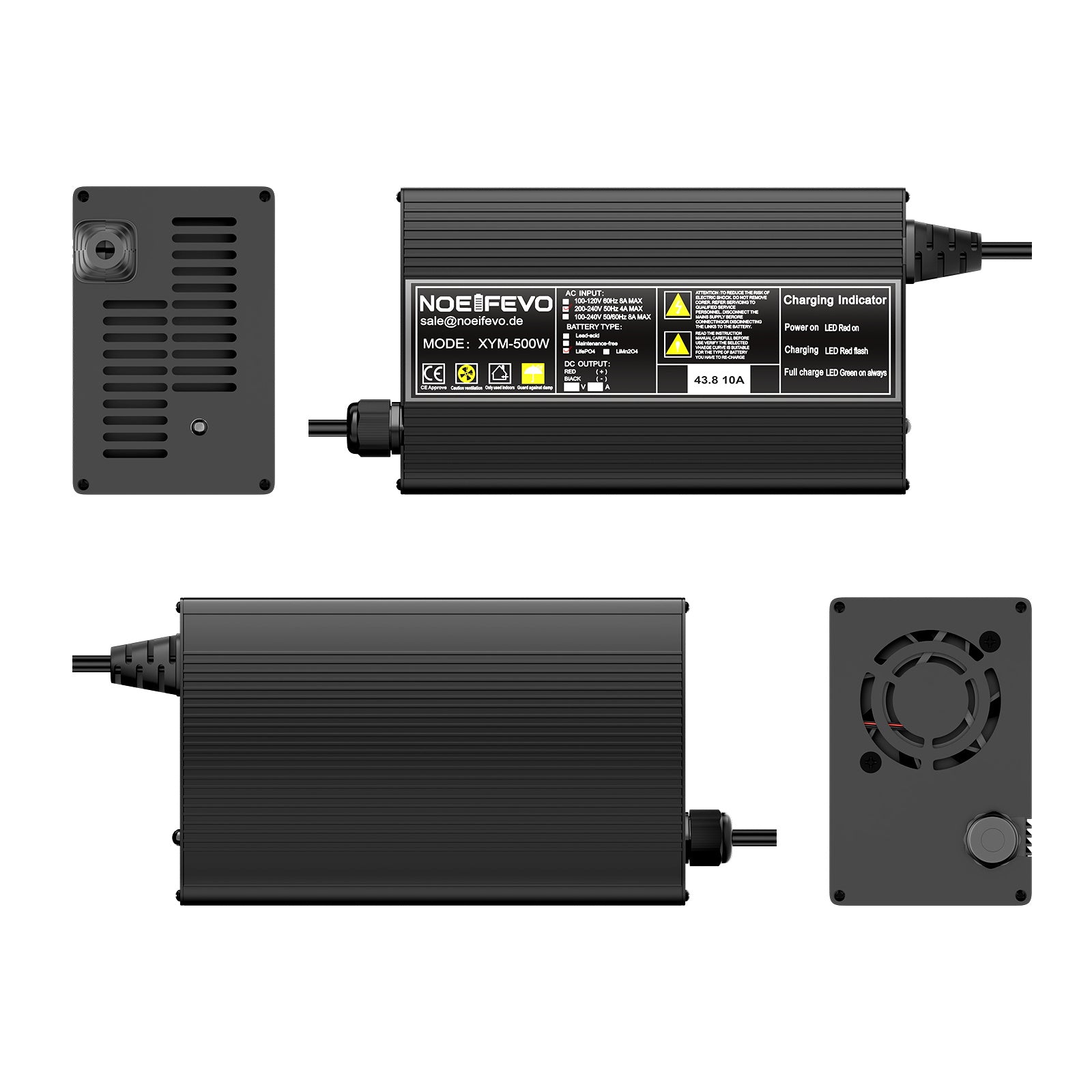 Noeifevo 43,8V 10A LiFePO4 Nabíjačka batérií pre batériu 36V 38,4V 12S LiFePO4