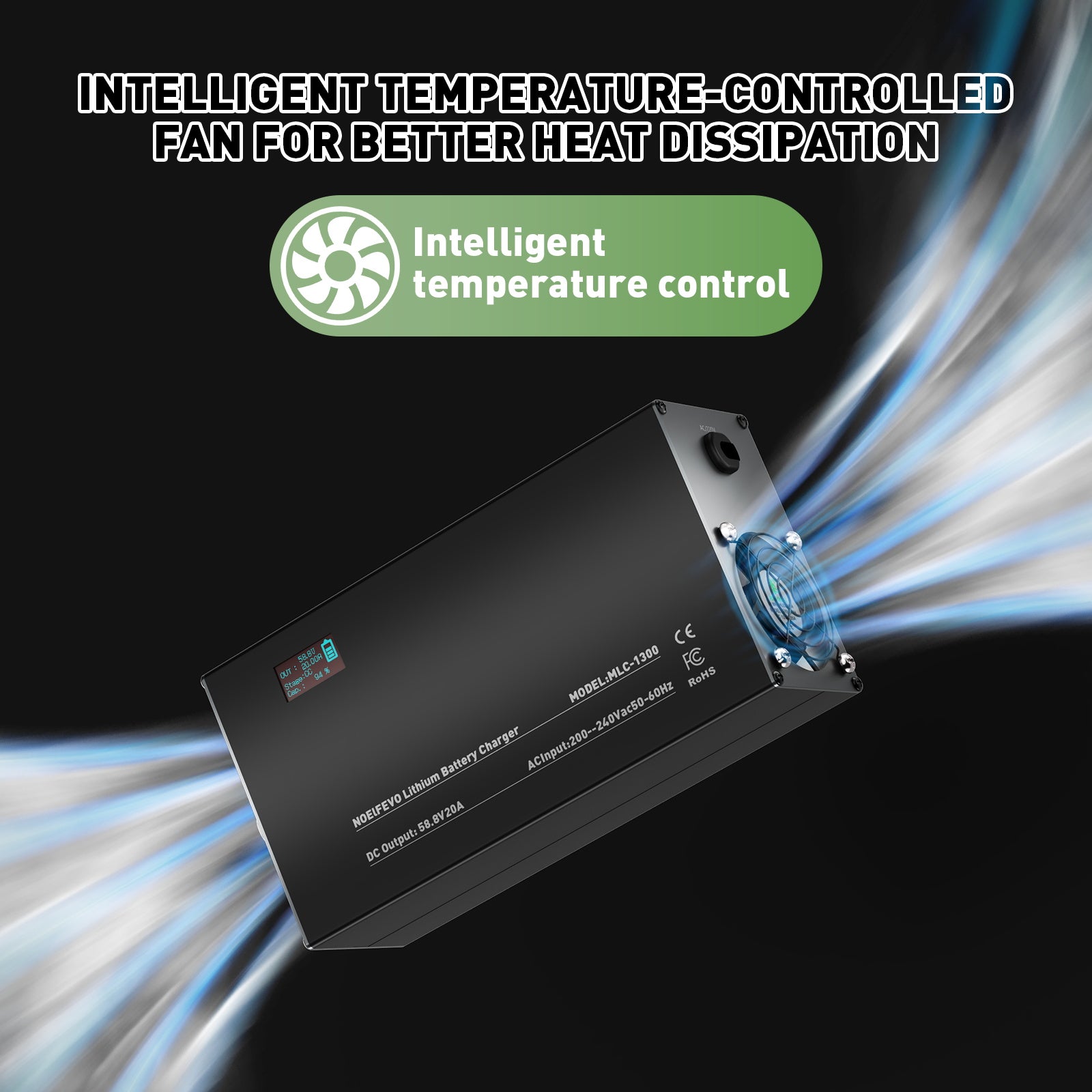NOEIFEVO 58,8V 2-20A Cargador de batería de litio para baterías de 51,8V 52V 14S Li-Ion Lipo, pantalla LCD, corriente ajustable, cargador para E-Bike, scooter, motocicleta eléctrica