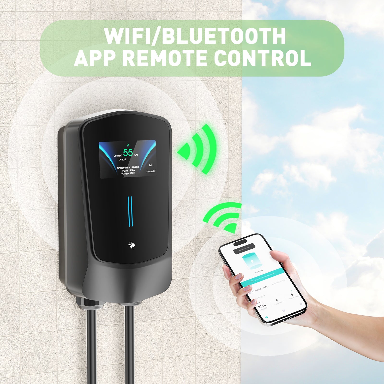 NOEIFEVO Wallbox Typ 2, 11kW, mit App und RFID, 6–16A, 3-phasiges 400V Ladegerät für Elektrofahrzeuge (BEV/PHEV) mit 5 m Ladekabel und Kabelhalter, FI-Schutzschalter Typ B und Schutzart IP65, effiziente Ladestation für Zuhause und Büro