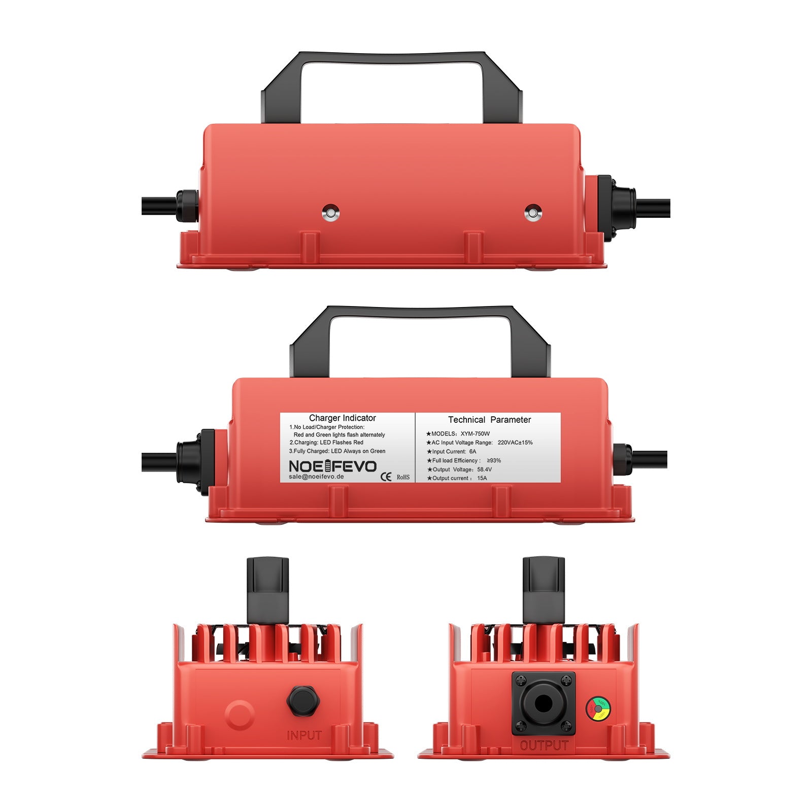 NOEIFEVO 58,4 V 15A Carregador de bateria LiFePO4 à prova d'água para bateria 51,2 V (48 V) 16S LiFePO4
​