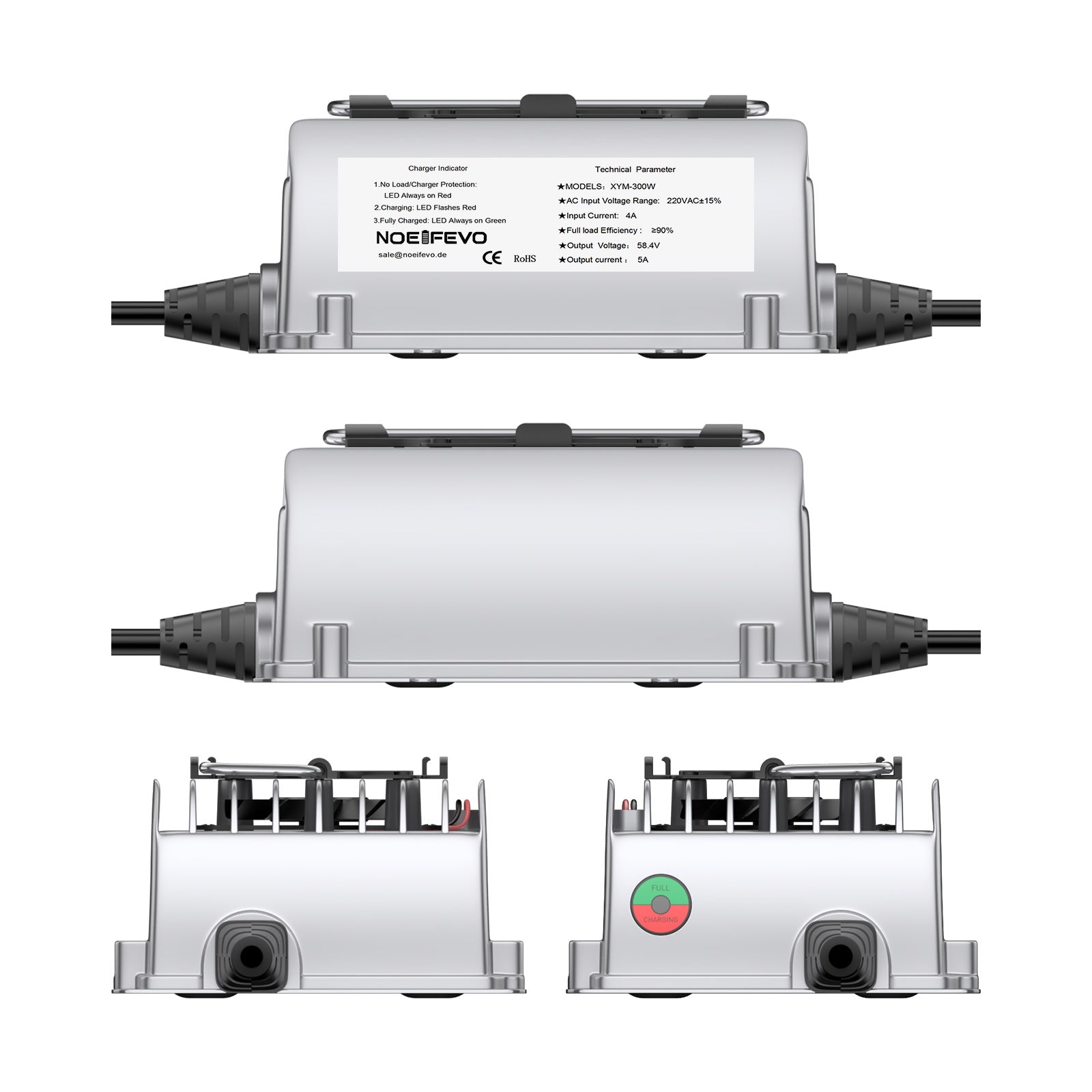 NOEIFEVO 58,4V 5A vattentät LiFePO4 batteriladdare för 51,2V(48V) 16S LiFePO4 batteri