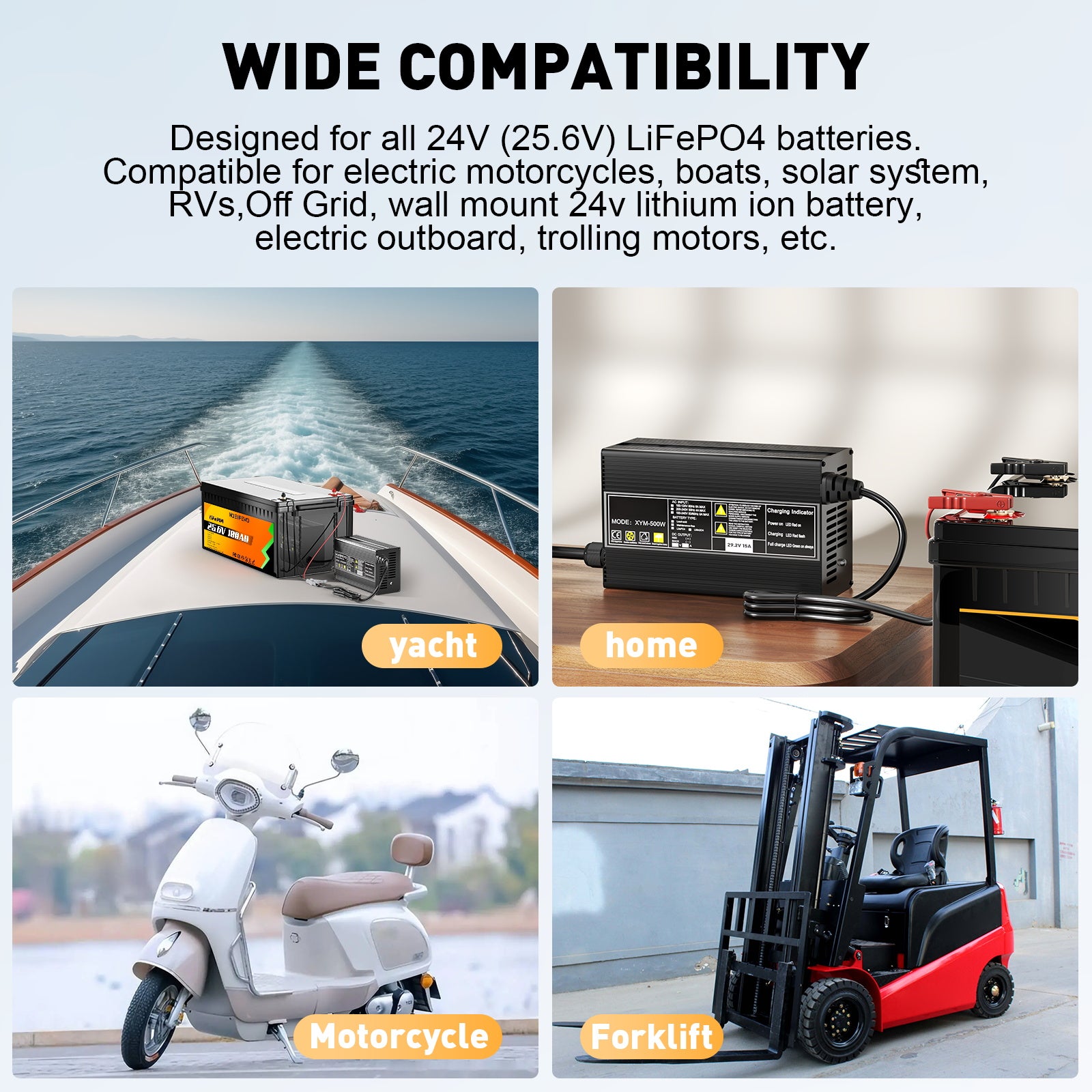 Noeifevo 29.2V 15A LiFePO4 akkulaturi 24V 25.6V litiumakulle, 0V BMS aktivointi, automaattinen sammutus täydellä suojalla