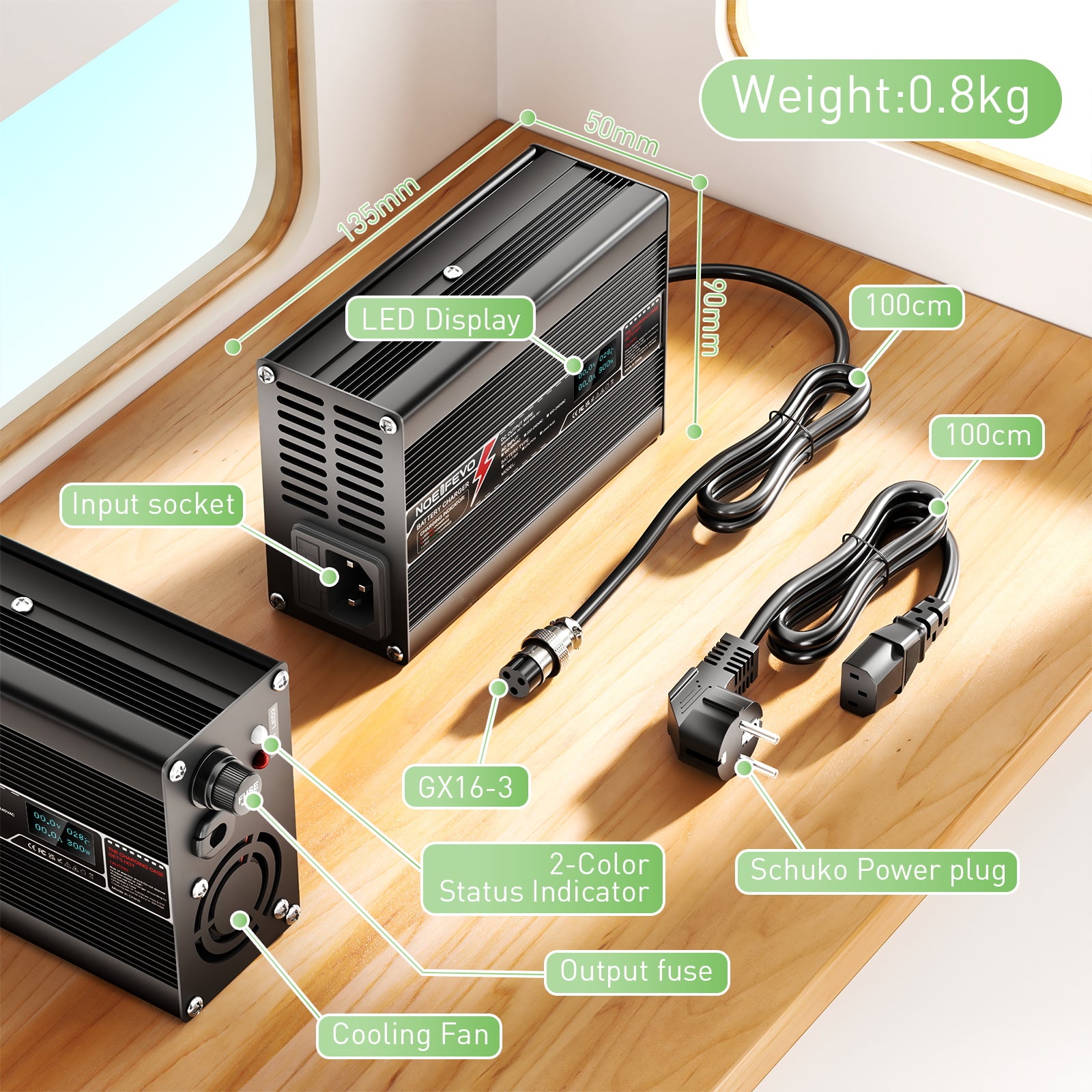 NOEIFEVO 25.2V 2A Lithium-Ladegerät für 6S 22.2V Li-Ion Lipo-Batterien, mit LCD-Anzeige, Kühlventilator, automatischer Abschaltung