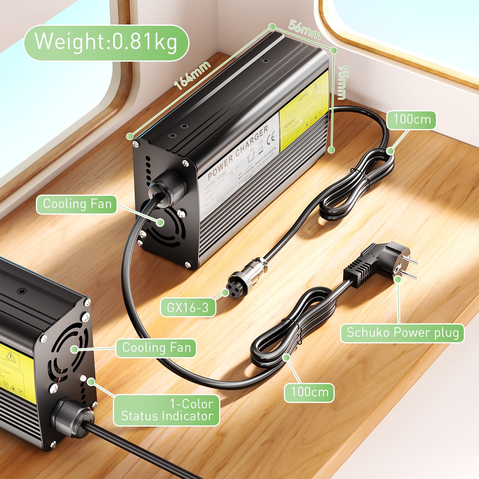 NOEIFEVO 12.6V 12A Carregador de Baterias de Lítio para Bateria de Lítio 12V 11.1V 2S, Carregador para E-Bike, Patinete, Equipamento Elétrico e Moto.