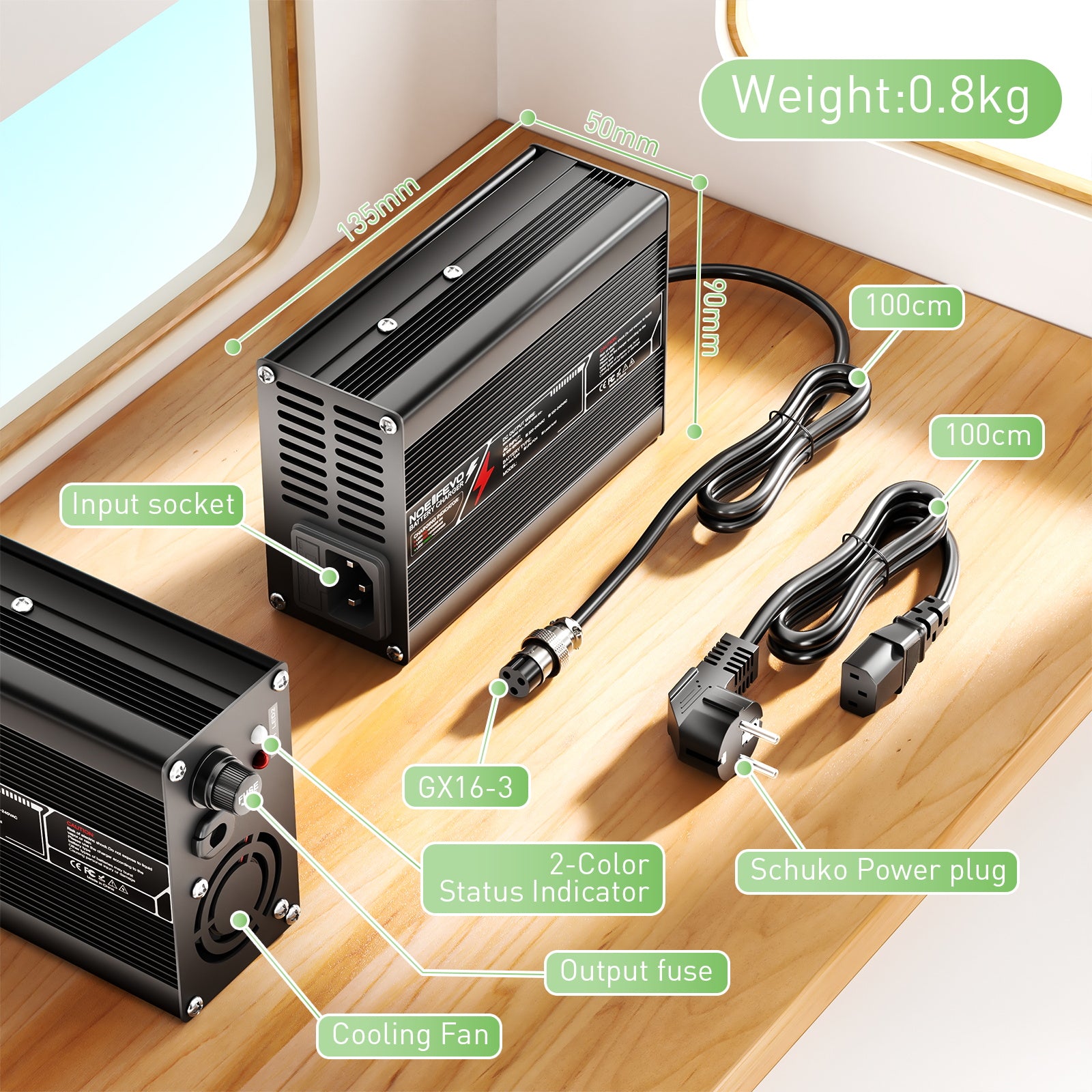 NOEIFEVO 54.6V 5A מטען ליתיום עבור סוללת קטנוע Ebike 13S 48V, דיור אלומיניום, מאוורר