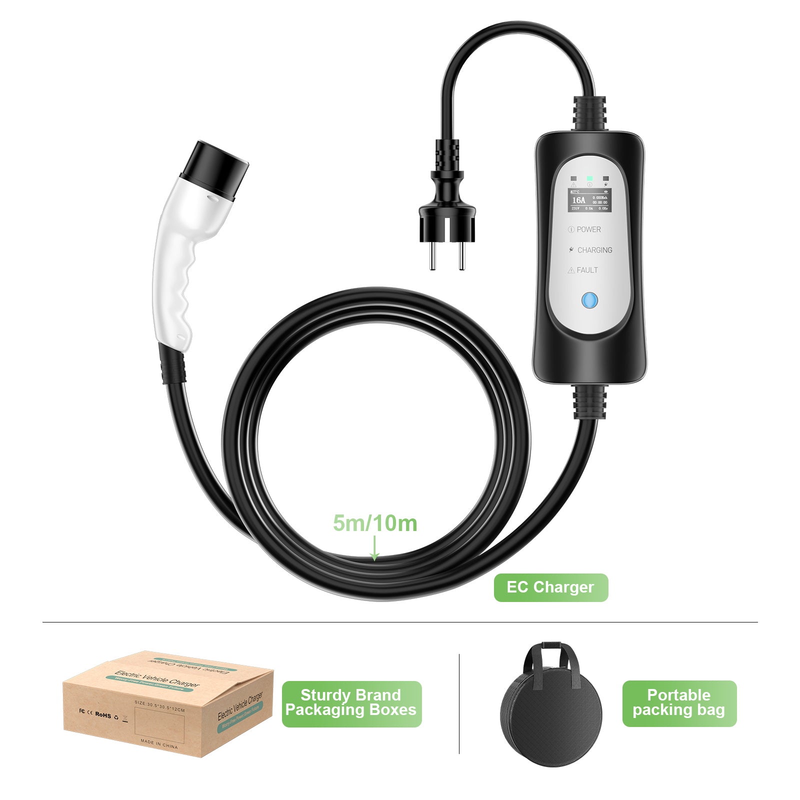 Tragbares 3.6KW 16A EV-Ladegerät, 5/10Meter mobiles Typ2/Typ1 zu Schuko EV Ladekabel