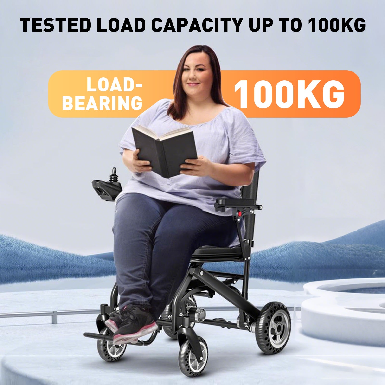 Sähköpyörätuoli – 13.6kg, 300W moottori, irrotettava litiumakku, elektromagneettinen jarru, 100kg kantavuus, kevyt sähköinen taitettava pyörätuoli, ihanteellinen matkoille & arkeen