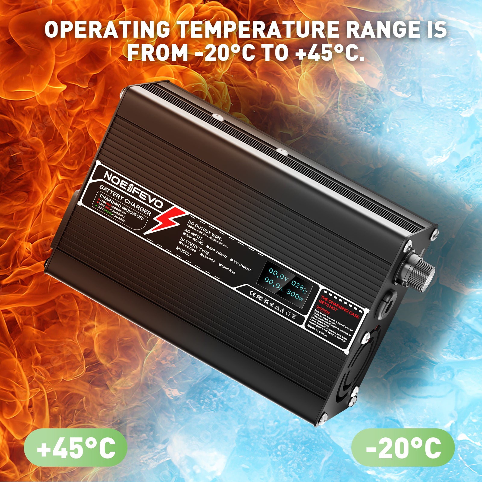 NOEIFEVO 29,4V 2A Lithium-oplader til 7S 25,9V Li-Ion Lipo-batterier, med LCD-skærm, køleventilator og automatisk slukning.