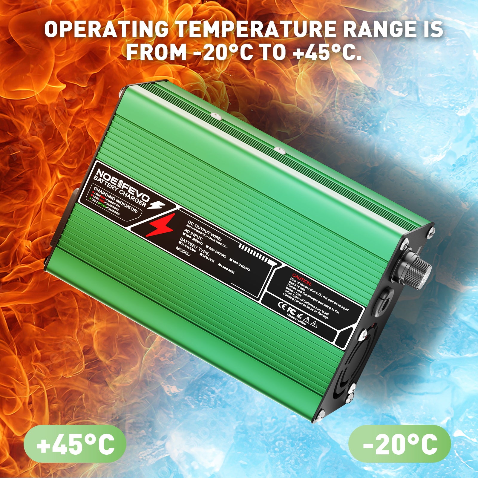 NOEIFEVO 58.8V 3A Caricabatterie al Litio per Batterie 14S 51.8V Li-Ion Lipo, Ventola di Raffreddamento, Spegnimento Automatico (VERDE)