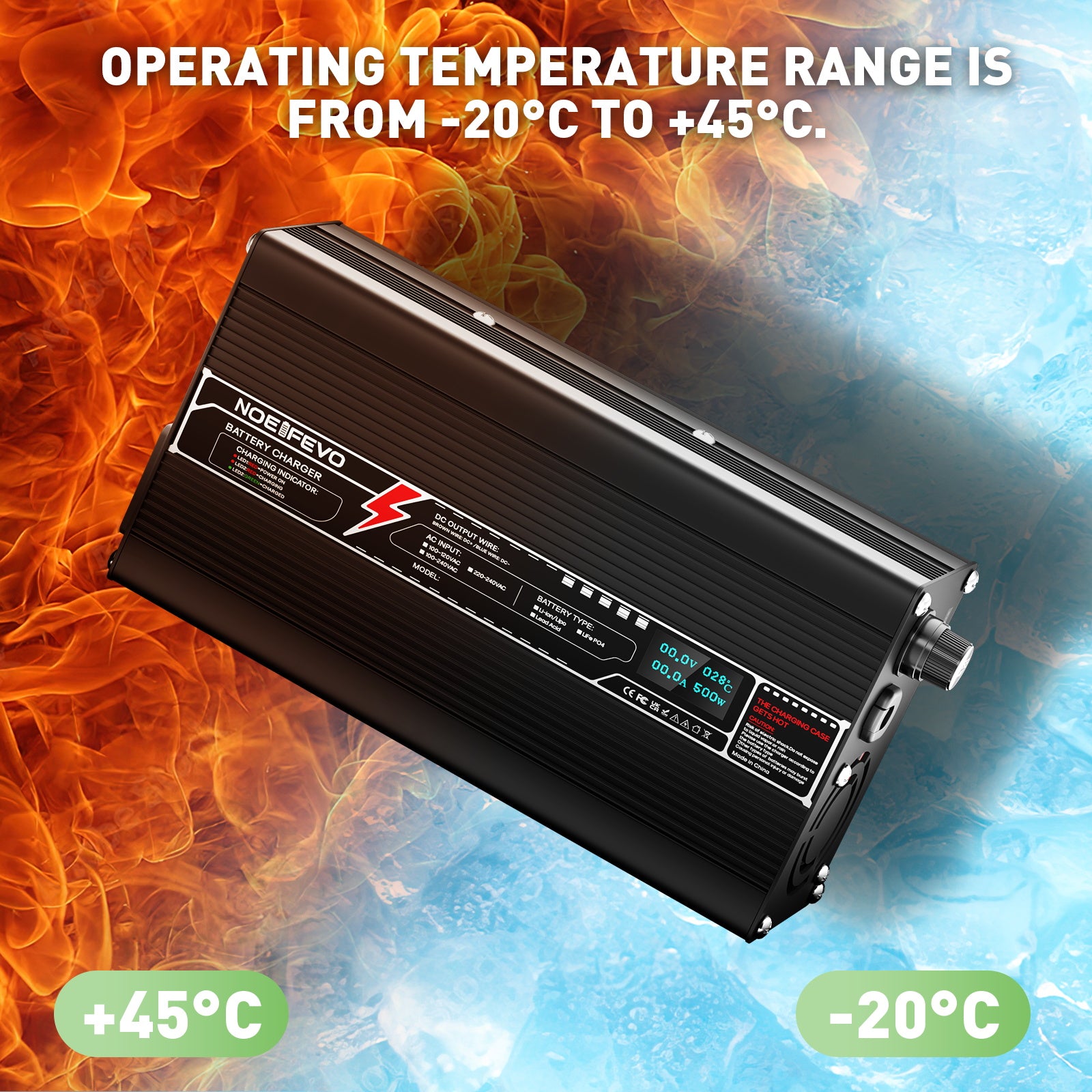 NOEIFEVO 25.2V 15A Lithium-laddare för 6S 22.2V batteri, LED-display, aluminiumhölje, fläkt