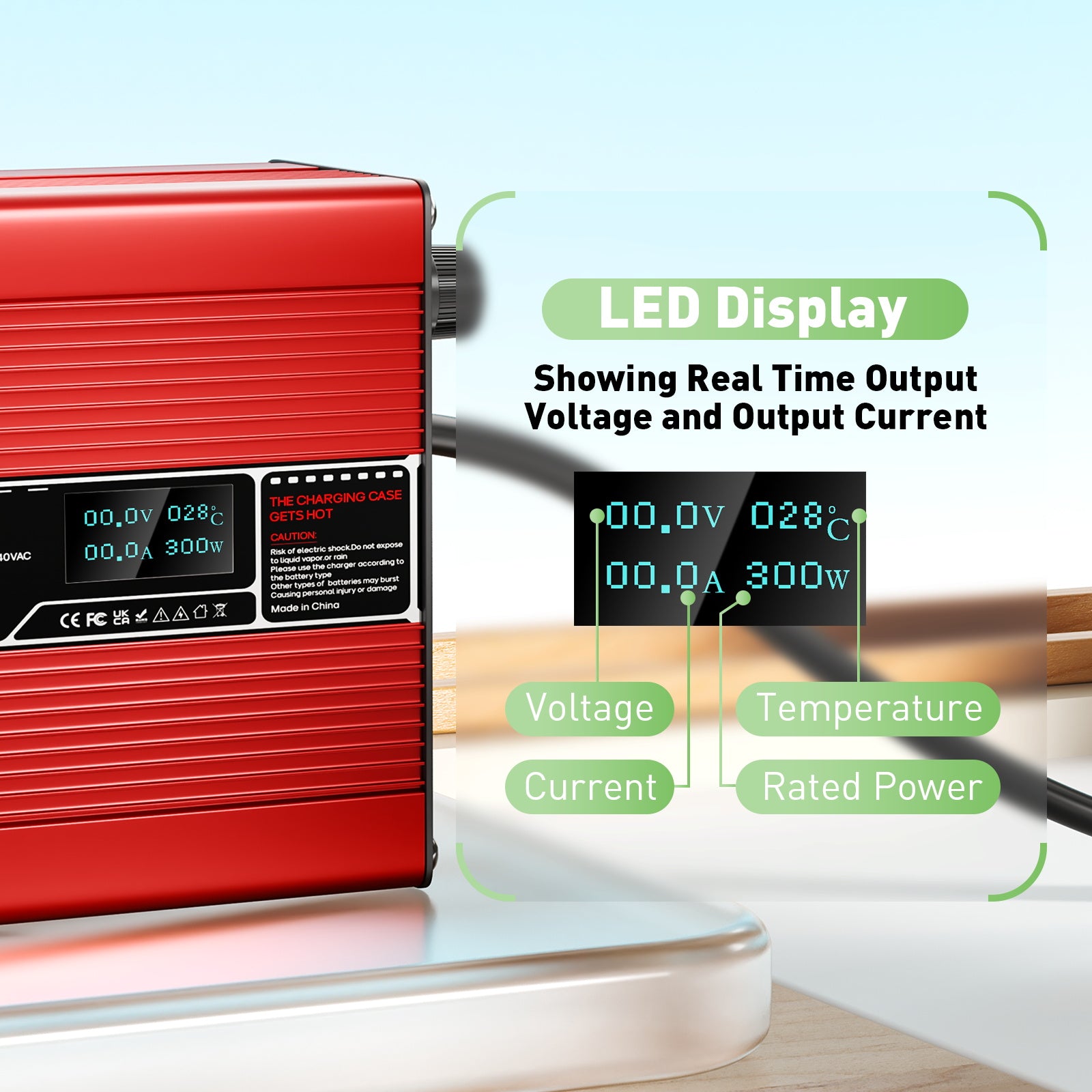 NOEIFEVO 54.6V 3A Lithium-Ladegerät für 13S 48.1V Li-Ion Lipo-Batterien, mit LCD-Anzeige, Kühlventilator, automatischer Abschaltung(RED)