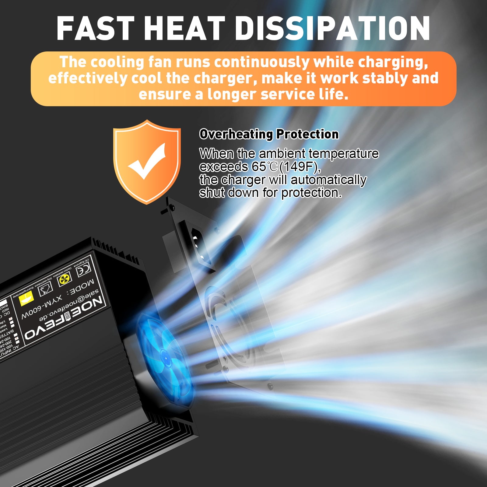 Noeifevo 12V 12,8V 30A nabíječka lithiových LiFePO4 baterií, nabíjecí napětí 14,6V, 0V aktivace BMS, automatické vypnutí, hliníkový kryt