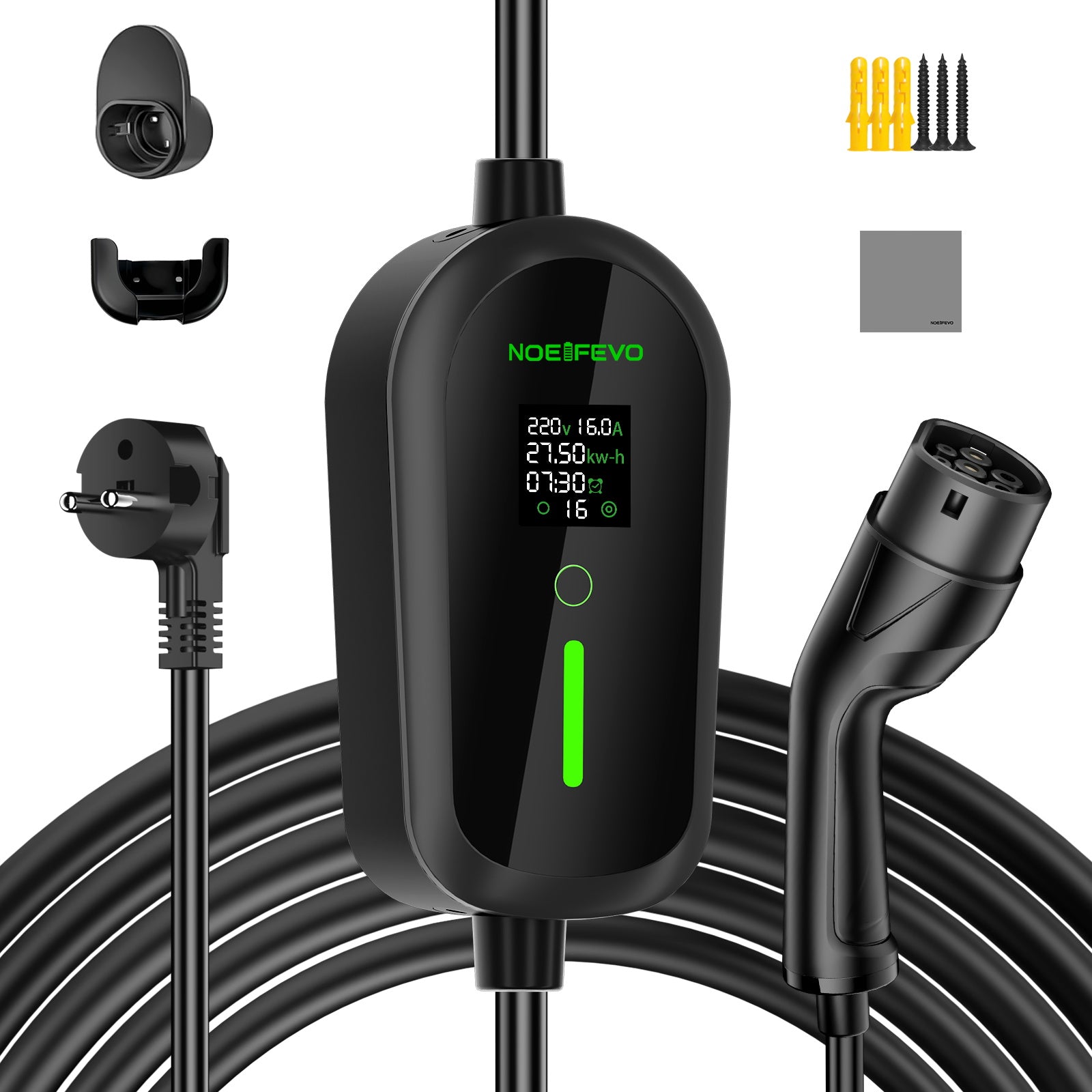 Carregador de veículos eléctricos portátil Noeifevo Tipo 2/Tipo 1 3,7KW 16A, cabo de carregamento de veículos eléctricos móvel  com Schuko, 5m/10m/15m