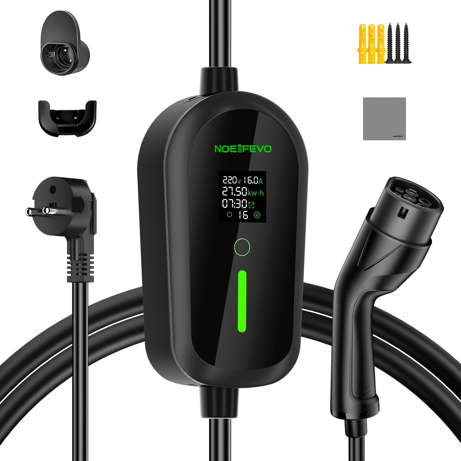 Carregador de veículos eléctricos portátil Noeifevo Tipo 2/Tipo 1 3,7KW 16A, cabo de carregamento de veículos eléctricos móvel  com Schuko, 5m/10m/15m