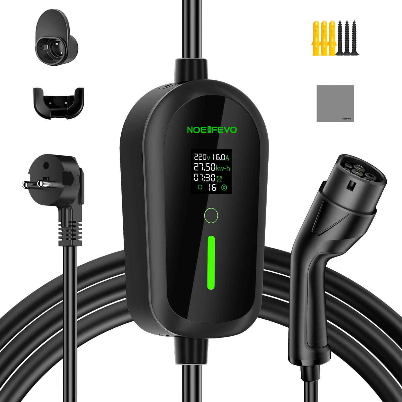 Carregador de veículos eléctricos portátil Noeifevo Tipo 2/Tipo 1 3,7KW 16A, cabo de carregamento de veículos eléctricos móvel  com Schuko, 5m/10m/15m