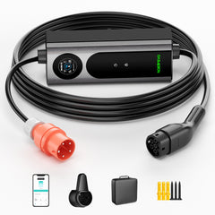 NOEIFEVO Mobile Wallbox 11kW sovelluksella [5 m/10 m | 3-vaiheinen | 6–16 A], CEE-16A 400V Type 2 -latauskaapeli säädettävällä latausteholla, EV-laturi ID.3/4/5/7:lle, IX1:lle, Model 3/Y:lle ja muille BEV/PHEV-ajoneuvoille